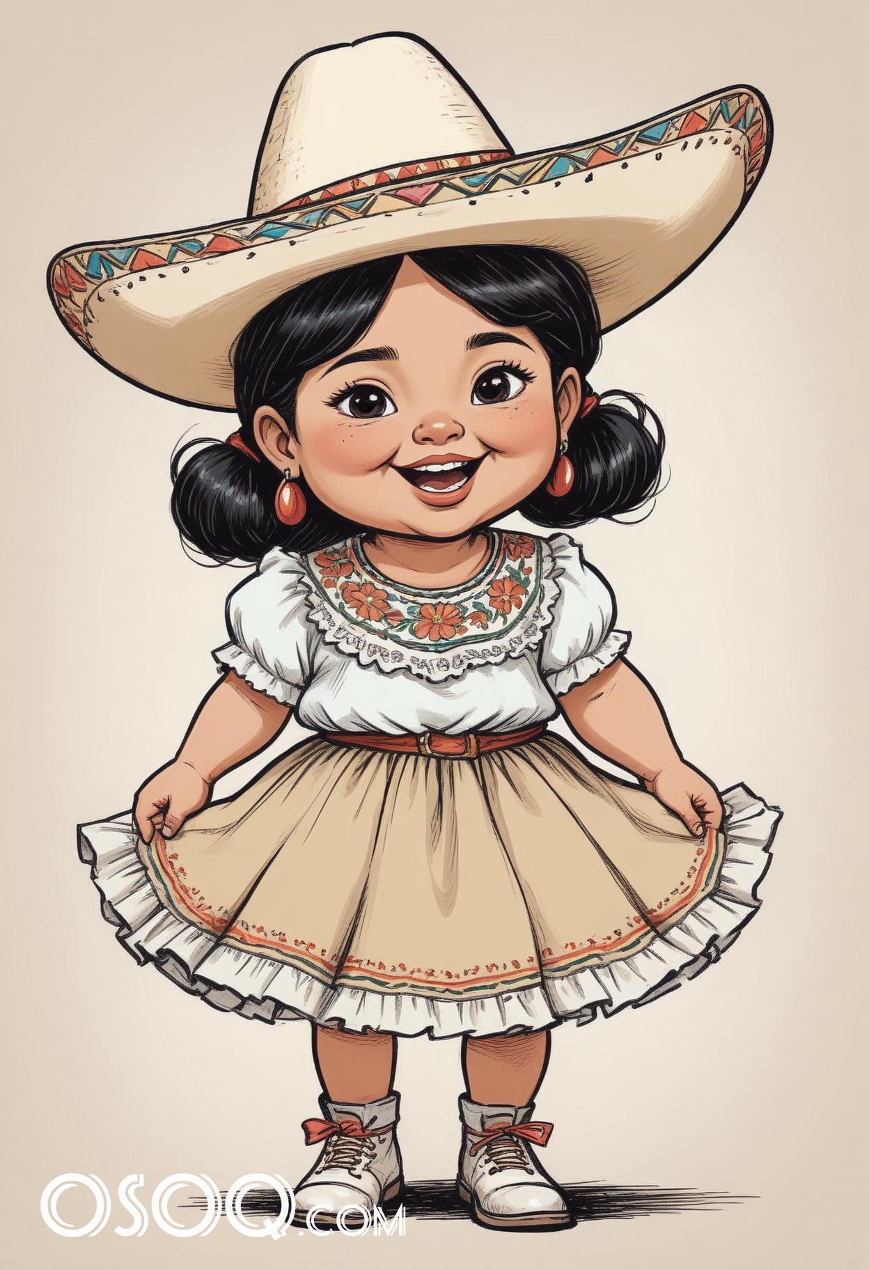 Cute mexican girl cartoon caricature drawing 04