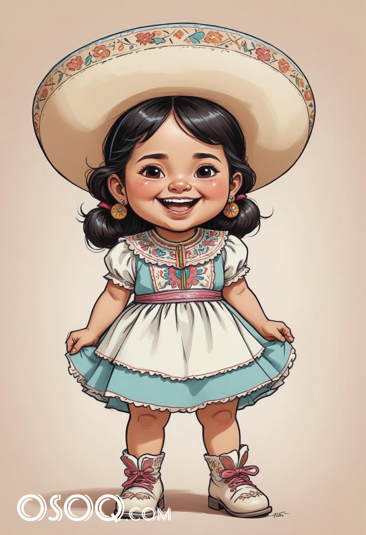 Cute mexican girl cartoon caricature drawing 05