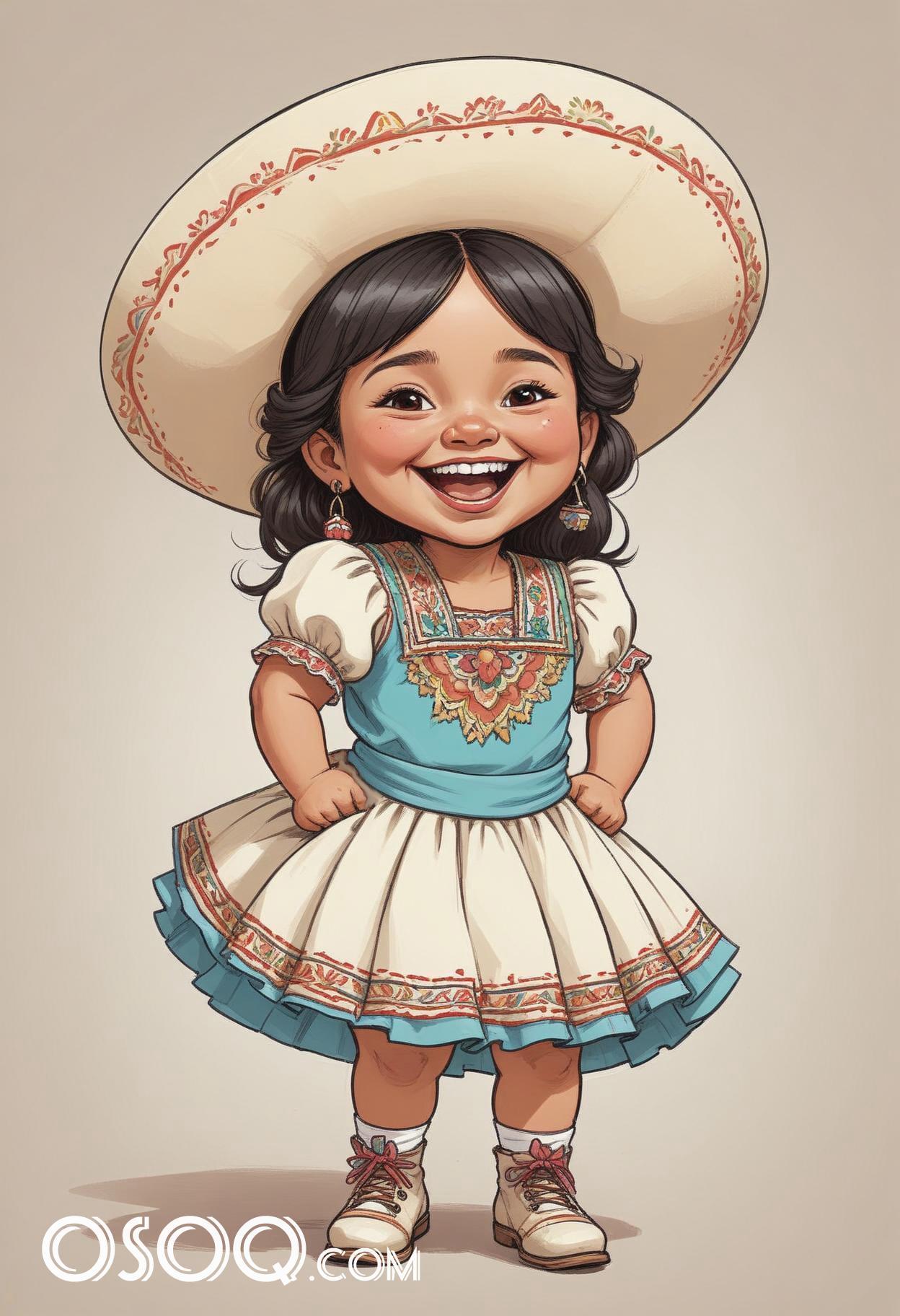 Cute mexican girl cartoon caricature drawing 06