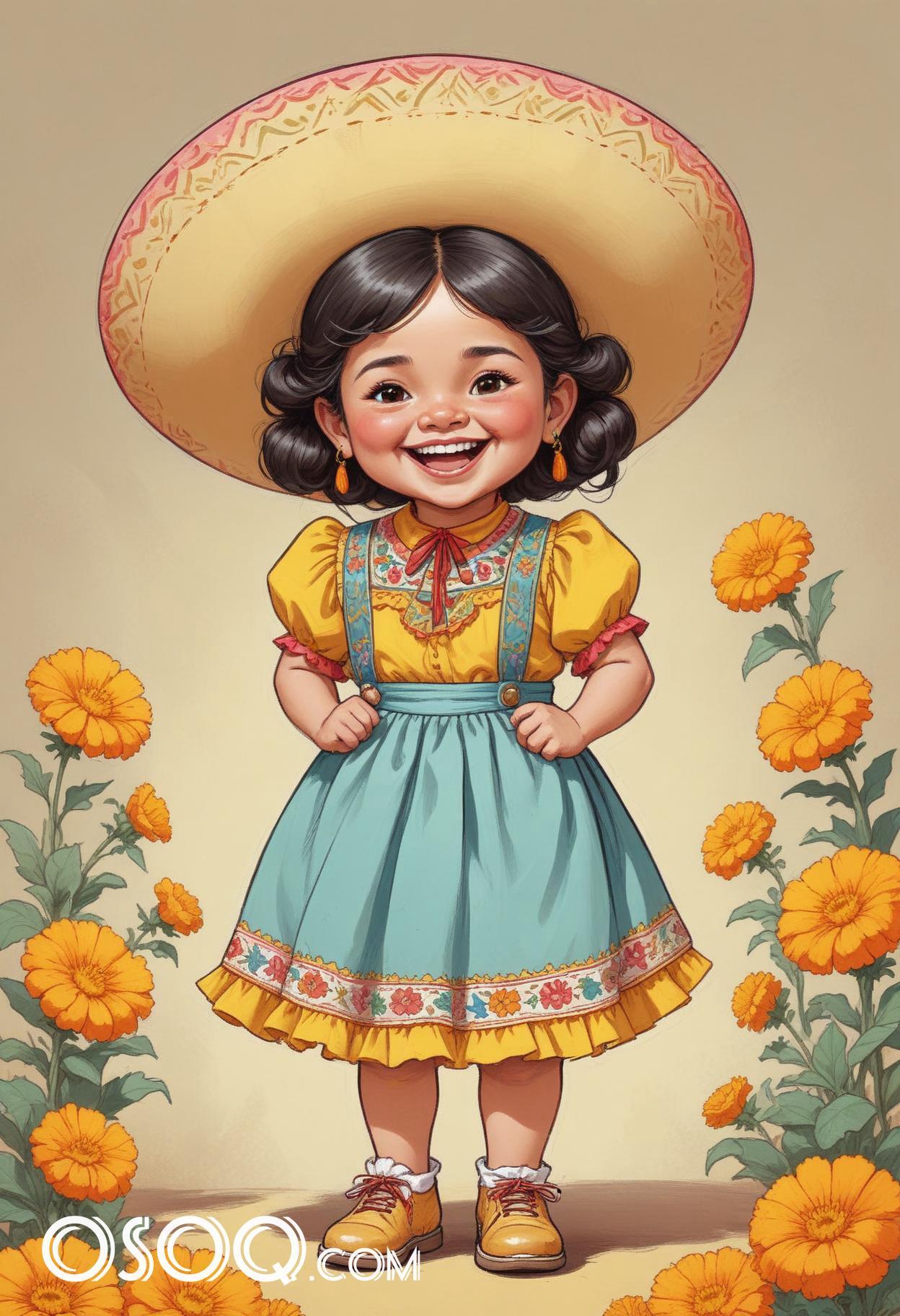 Cute mexican girl cartoon caricature drawing 07