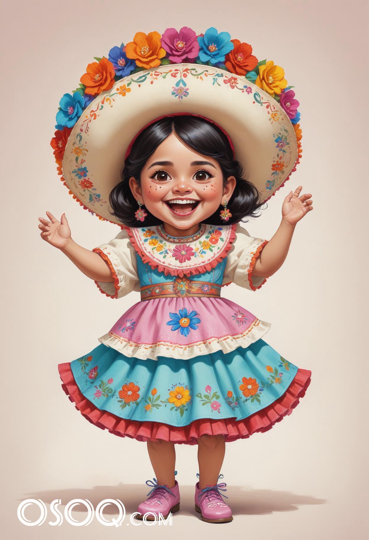 Cute mexican girl cartoon caricature drawing 08