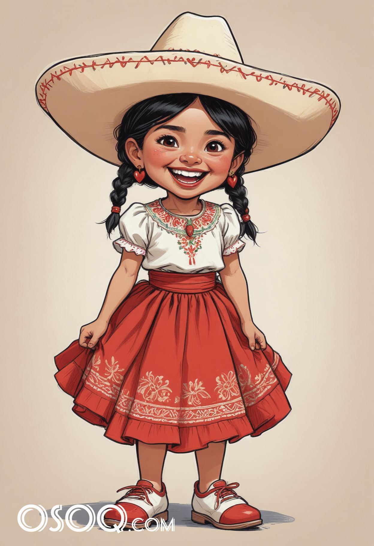 Cute mexican girl cartoon caricature drawing 09