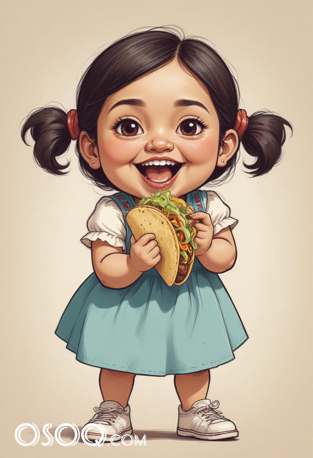 Cute mexican girl cartoon caricature drawing 13