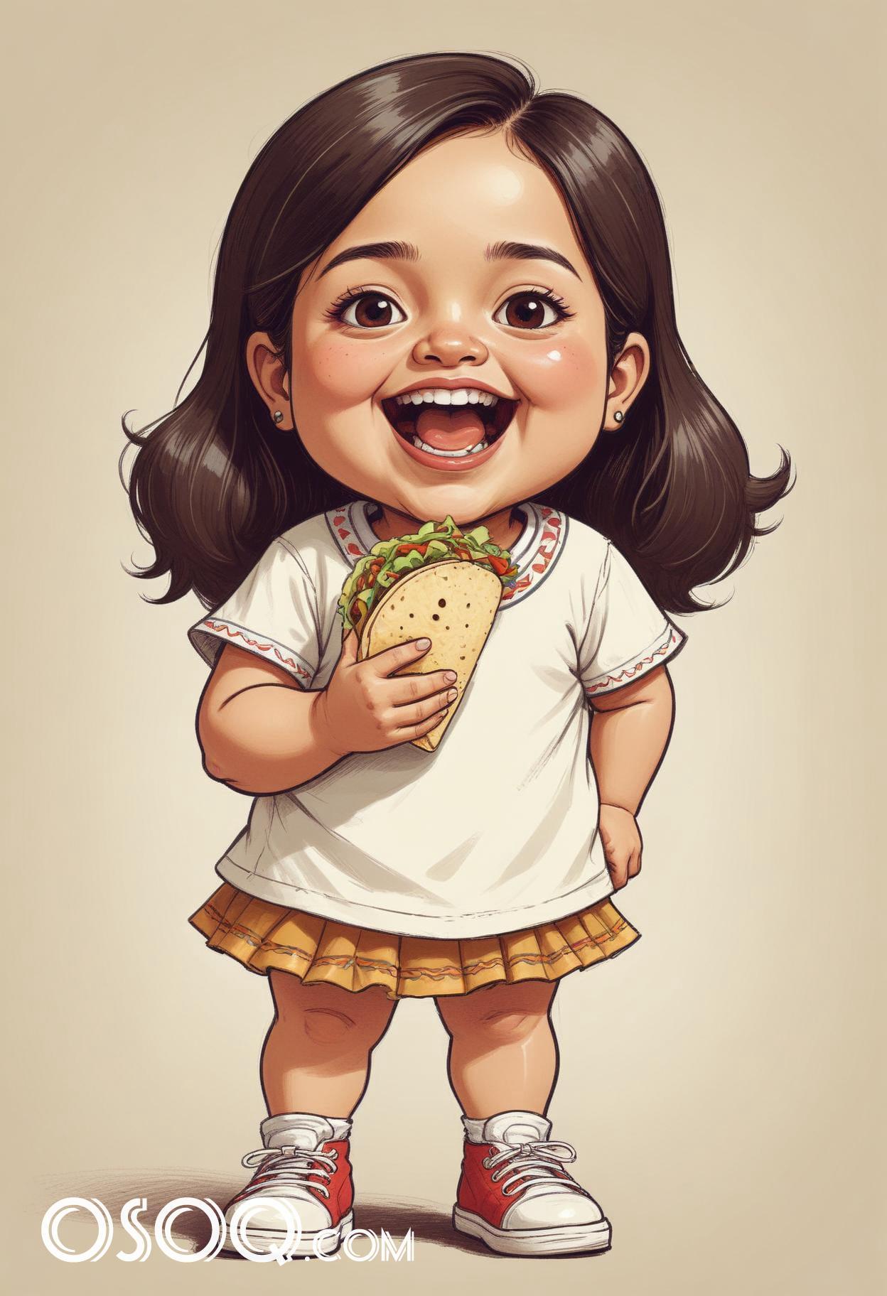 Cute mexican girl cartoon caricature drawing 14