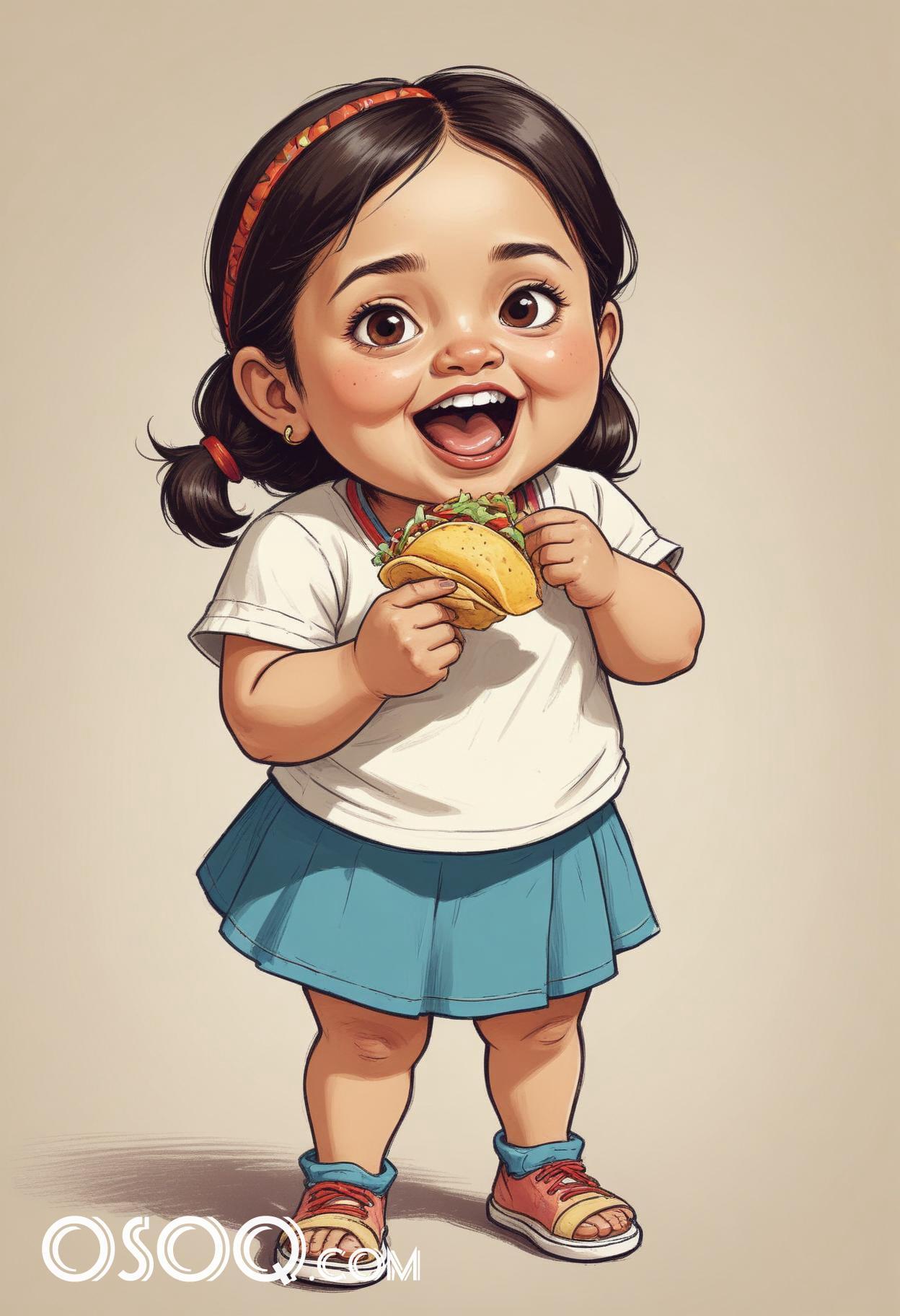 Cute mexican girl cartoon caricature drawing 15