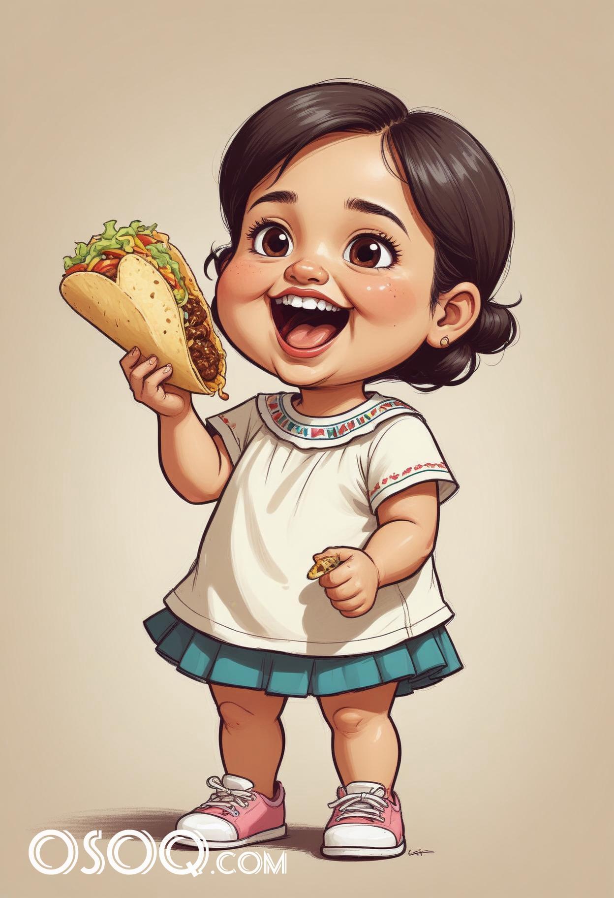 Cute mexican girl cartoon caricature drawing 16