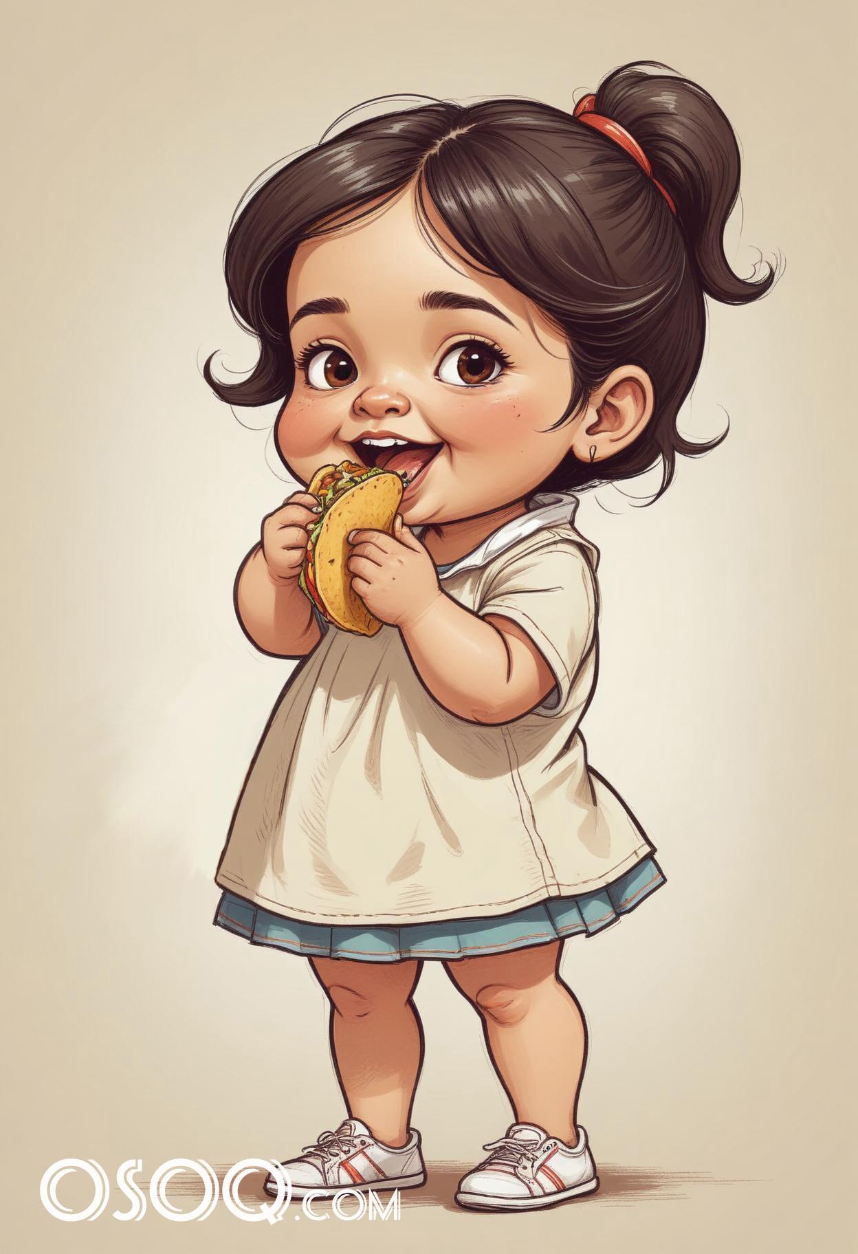 Cute mexican girl cartoon caricature drawing 19