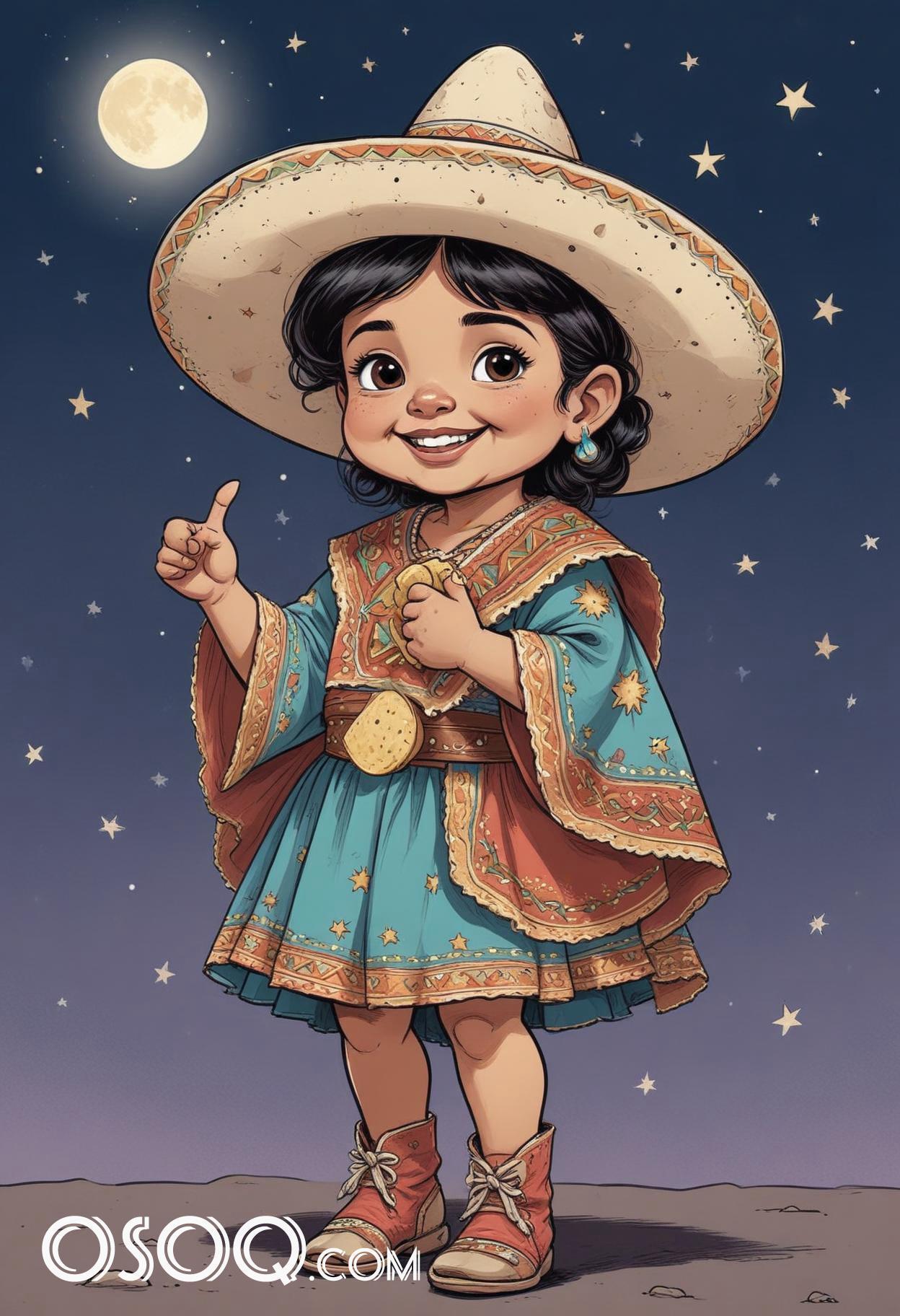 Cute mexican kid cartoon caricature drawing 01