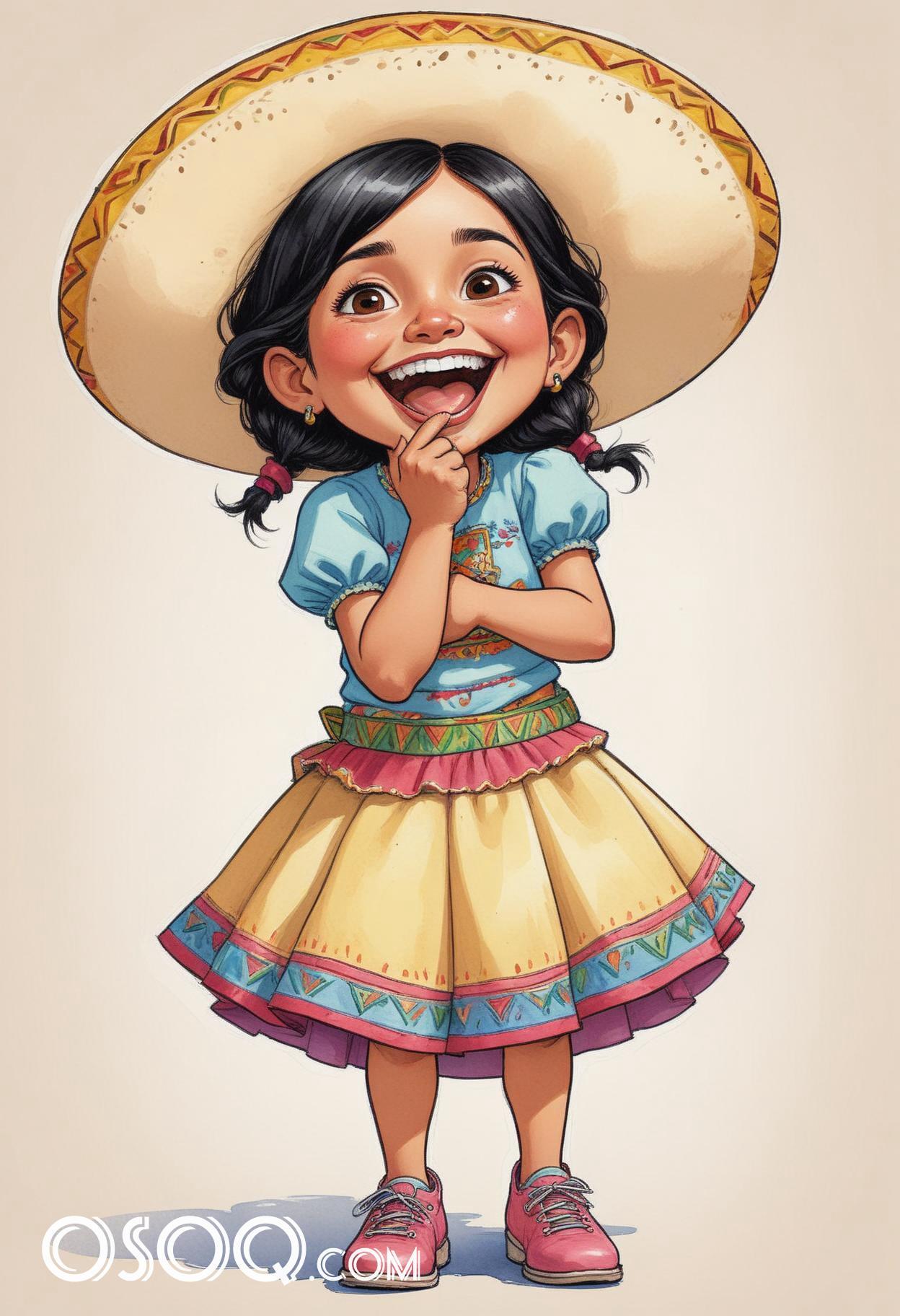 Cute mexican kid cartoon caricature drawing 02