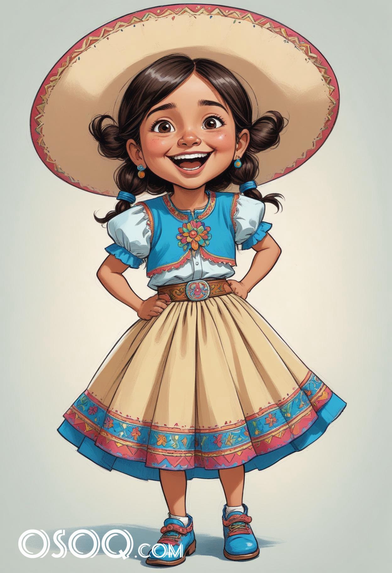 Cute mexican kid cartoon caricature drawing 03