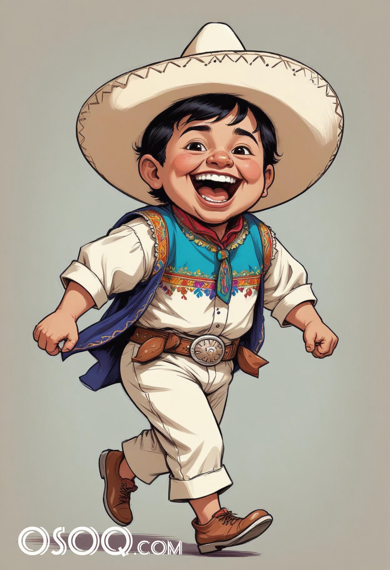 Cute mexican kid cartoon caricature drawing 04