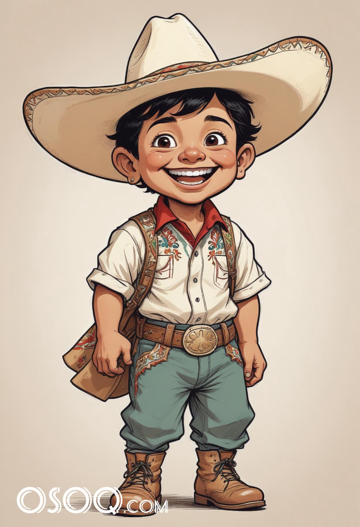 Cute mexican kid cartoon caricature drawing 05