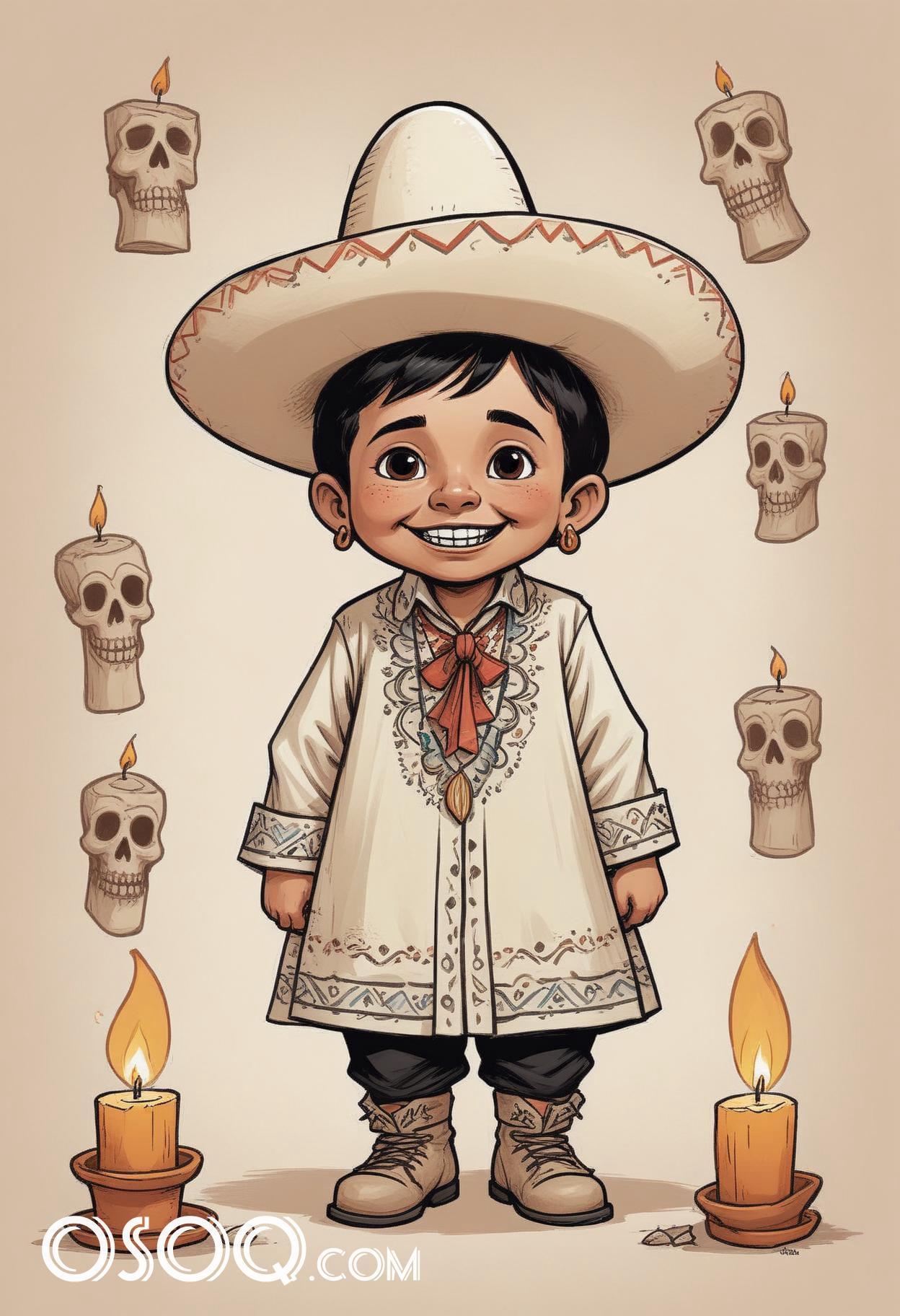 Cute mexican kid cartoon caricature drawing 06