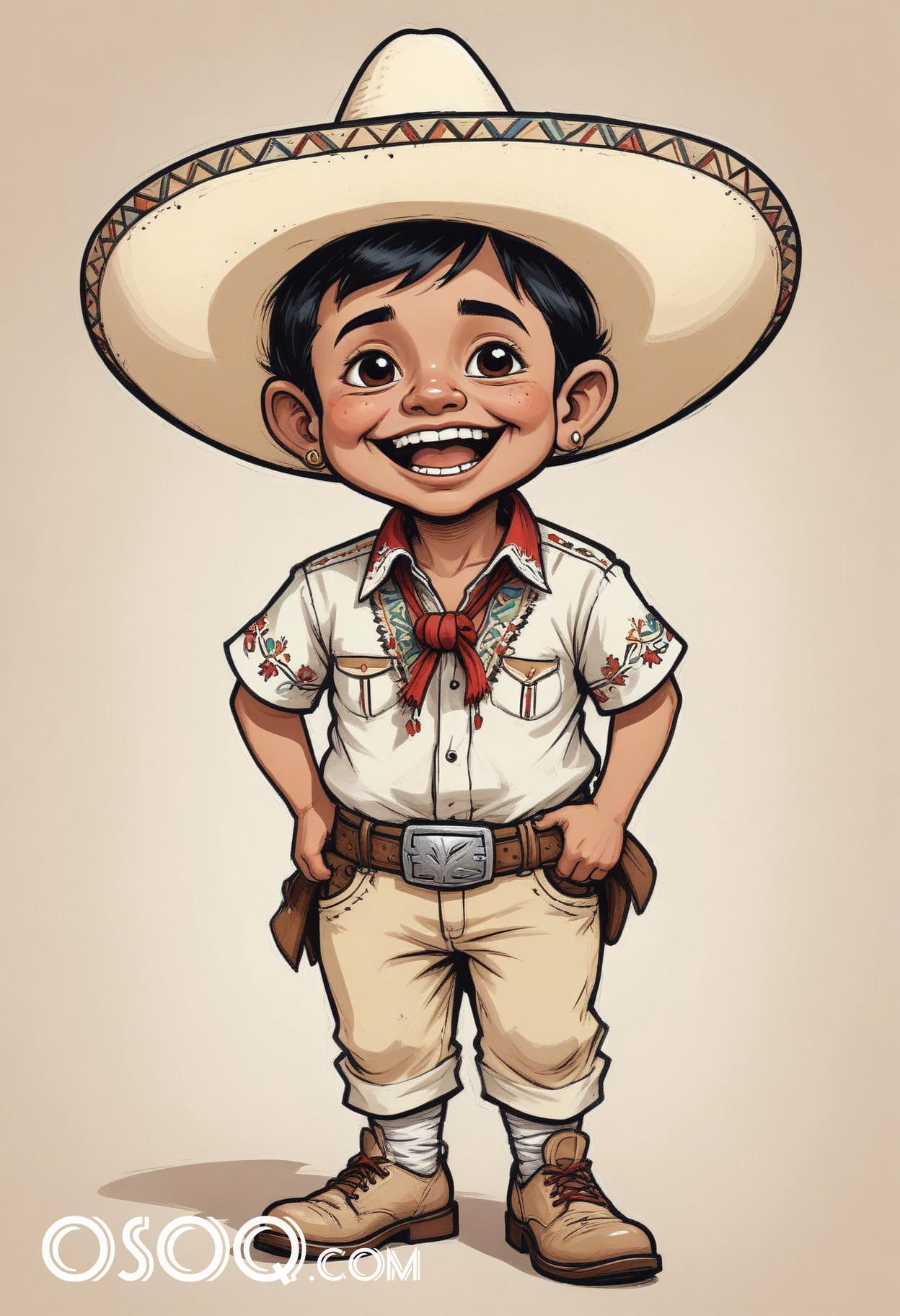 Cute mexican kid cartoon caricature drawing 07