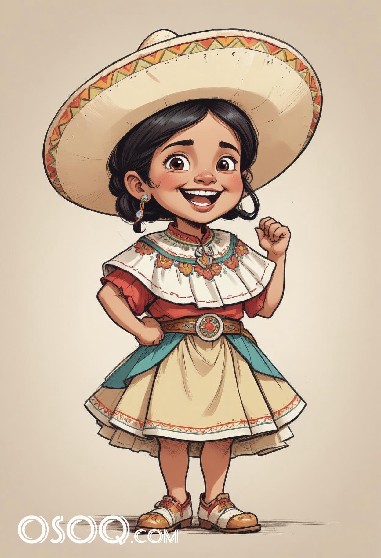 Cute mexican kid cartoon caricature drawing 09