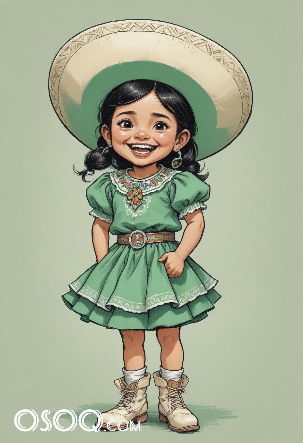 Cute mexican kid cartoon caricature drawing 10