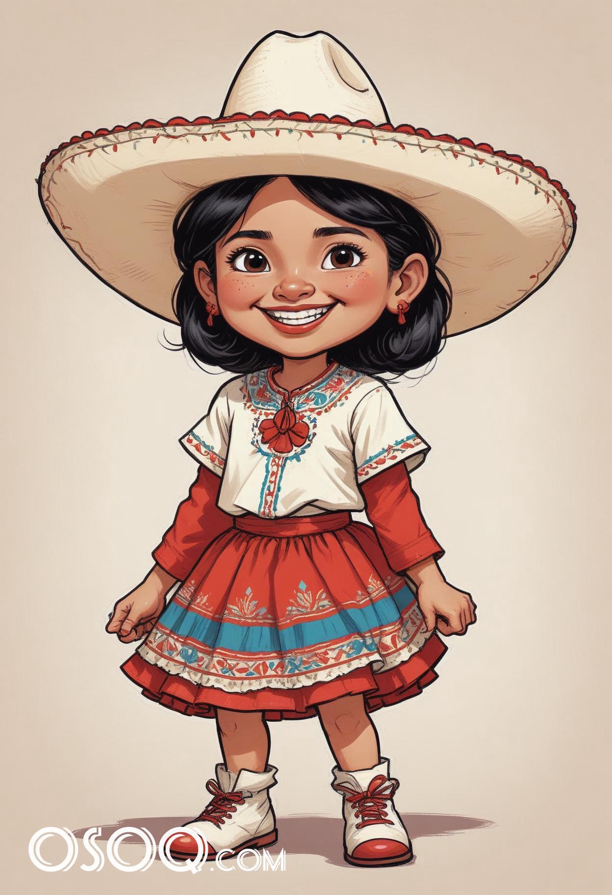 Cute mexican kid cartoon caricature drawing 11