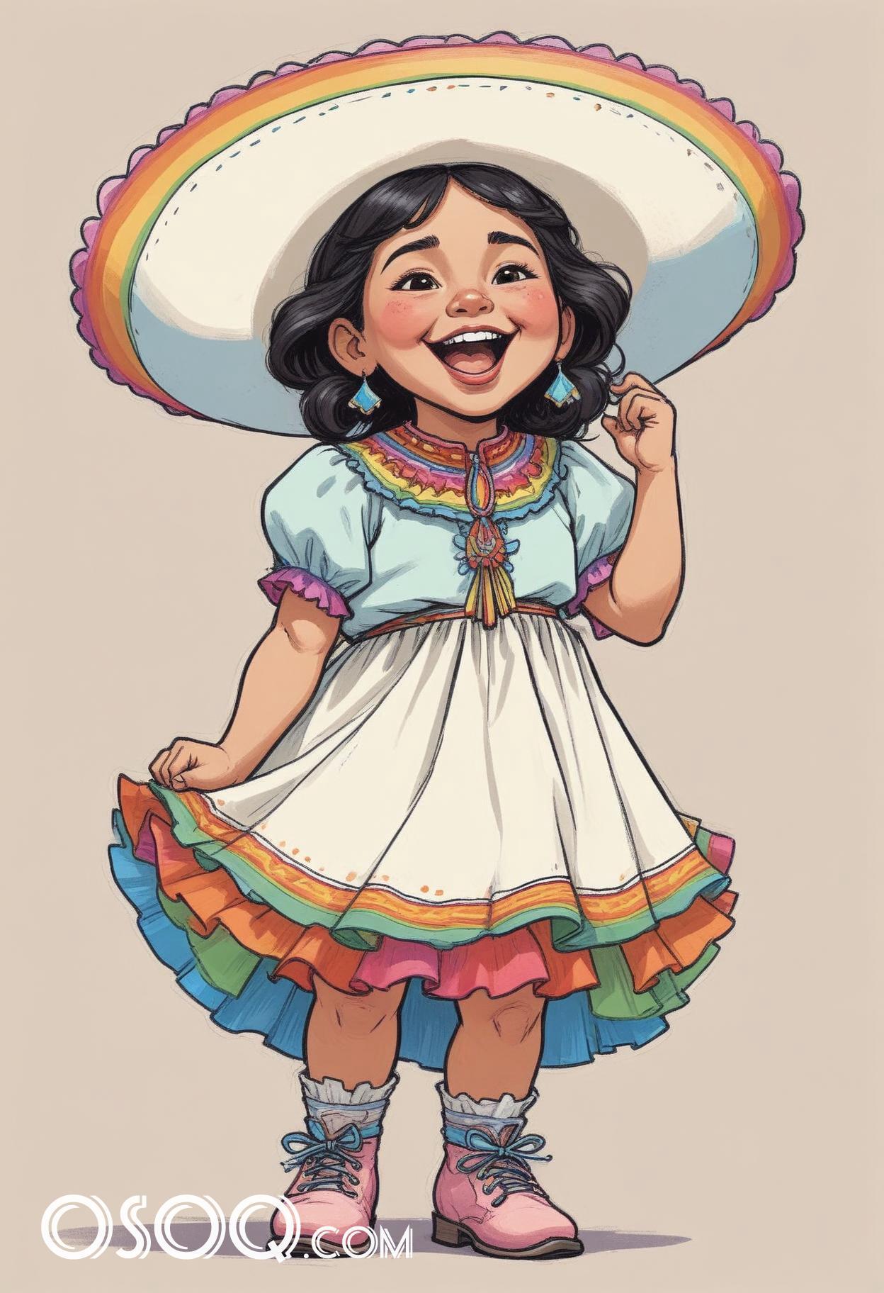 Cute mexican kid cartoon caricature drawing 12