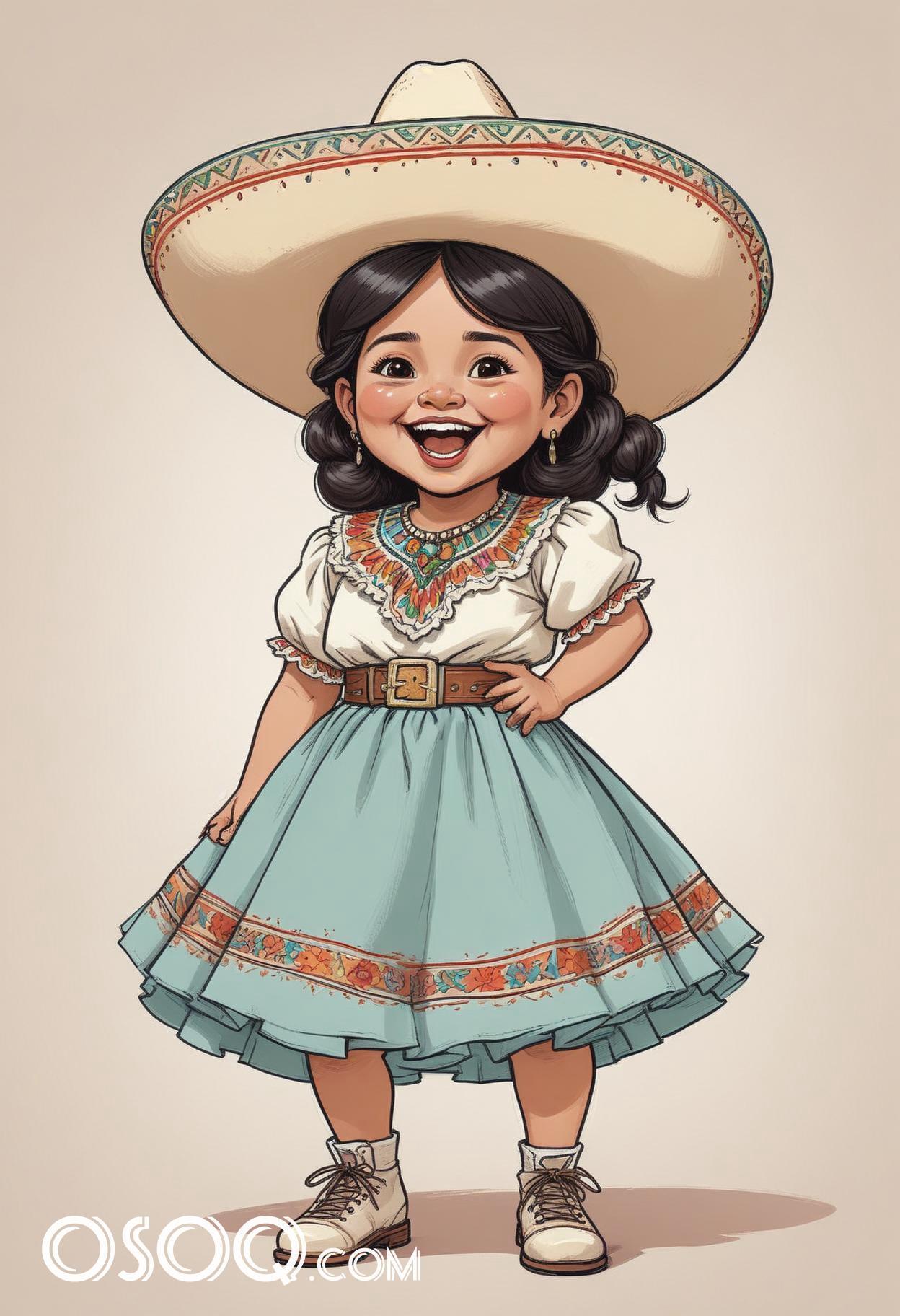 Cute mexican kid cartoon caricature drawing 14