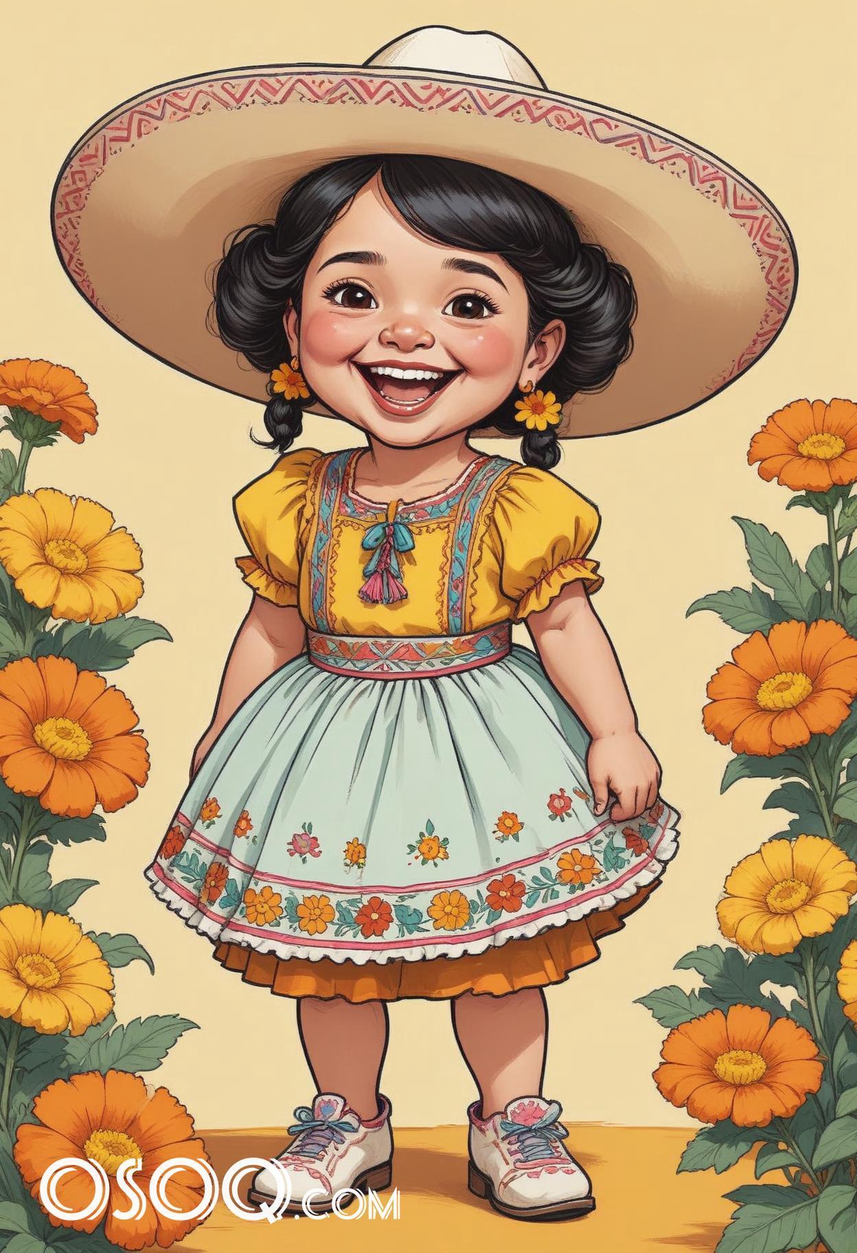 Cute mexican kid cartoon caricature drawing 15