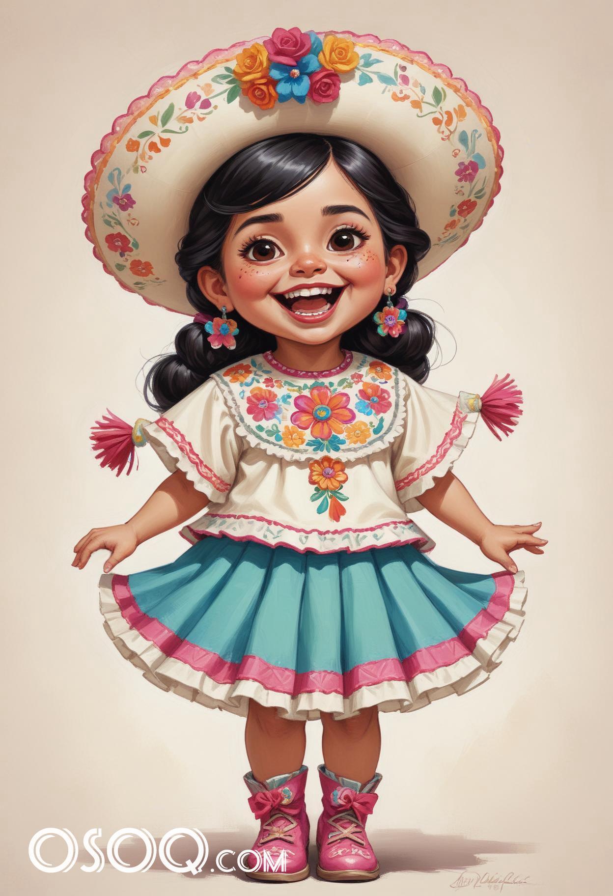 Cute mexican kid cartoon caricature drawing 16