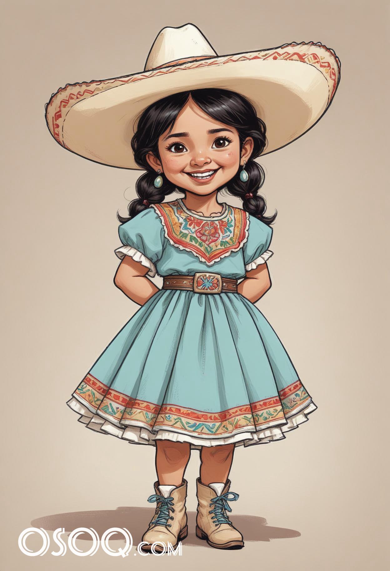 Cute mexico girl cartoon caricature drawing 02