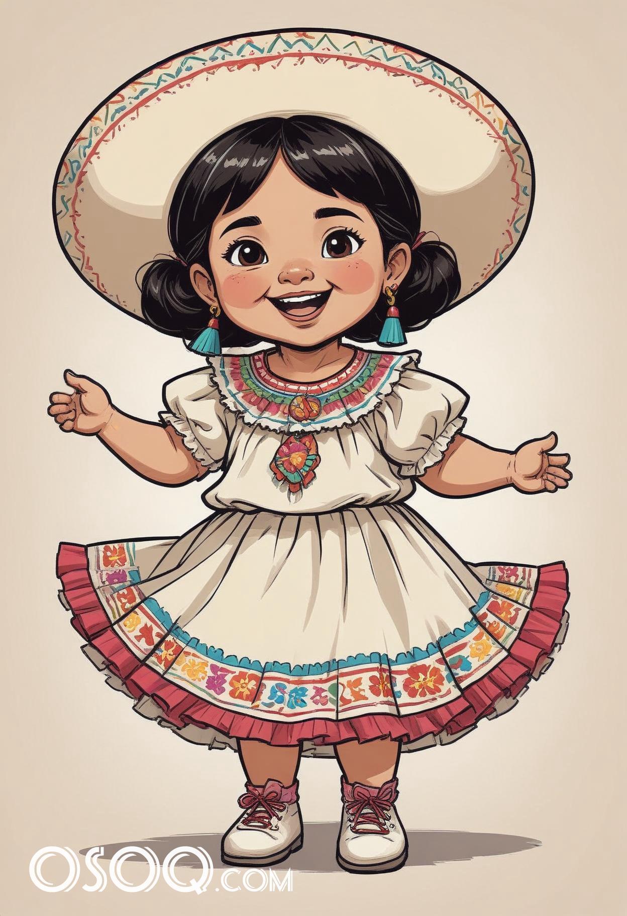 Cute mexico girl cartoon caricature drawing 03