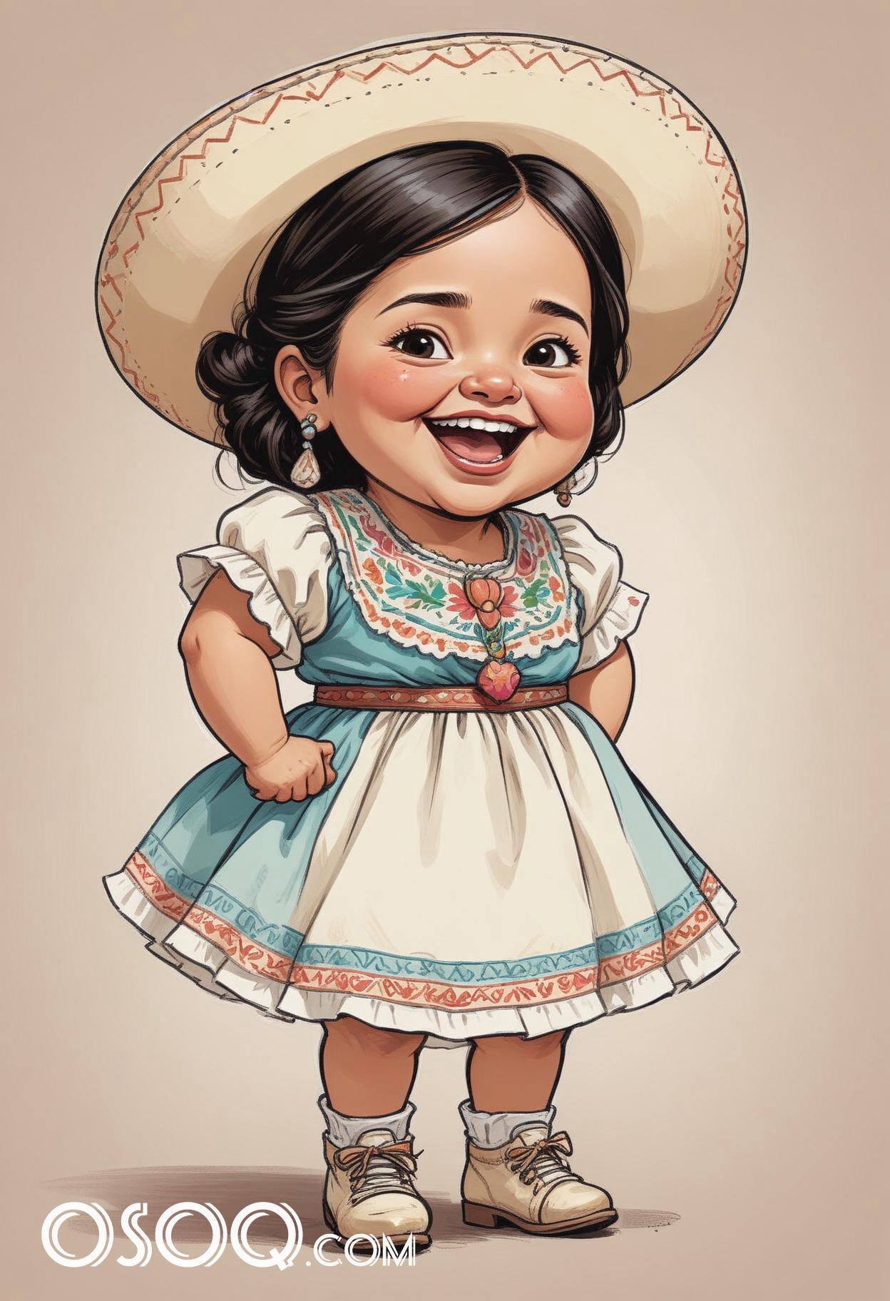 Cute mexico girl cartoon caricature drawing 04