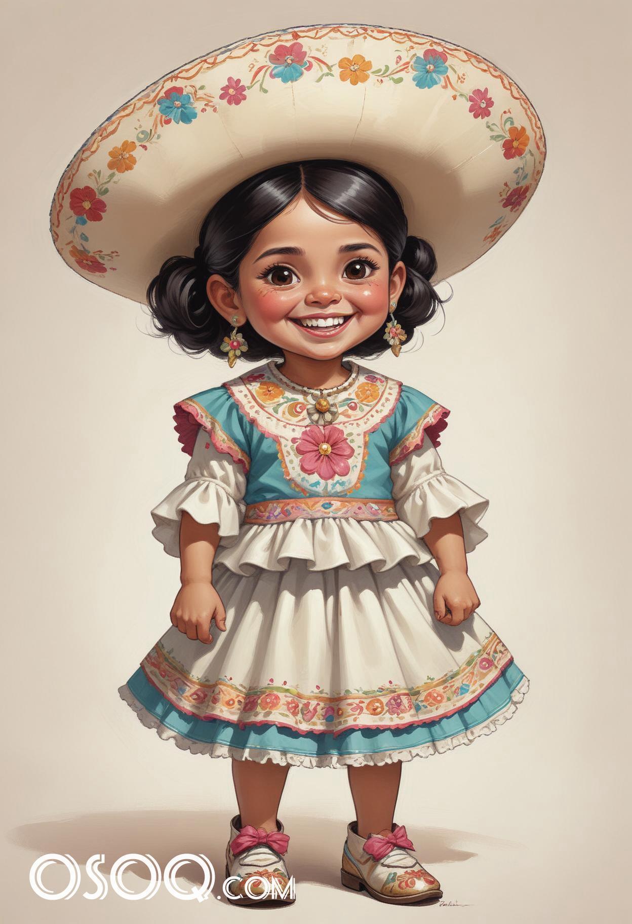 Cute mexico girl cartoon caricature drawing 06