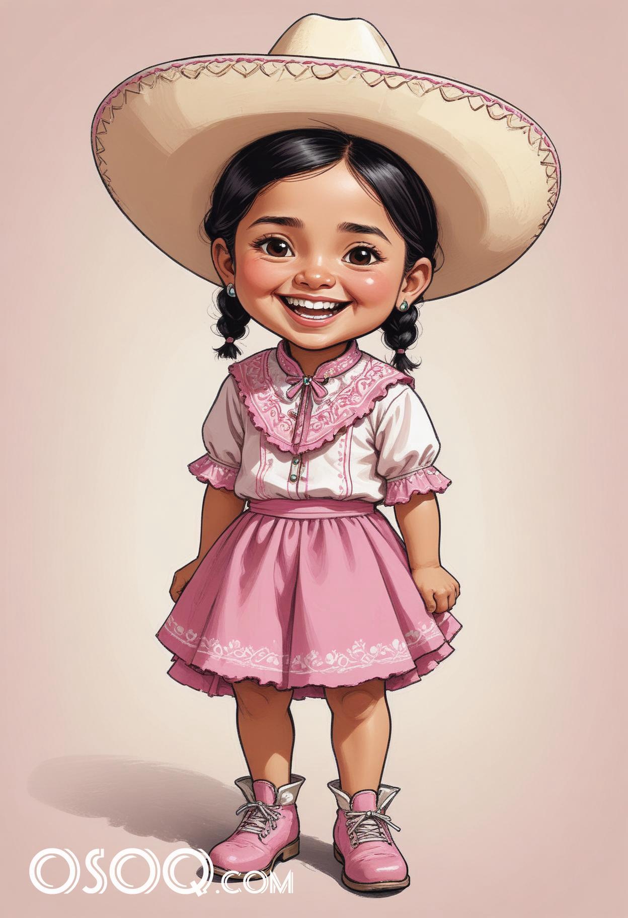 Cute mexico girl cartoon caricature drawing 07