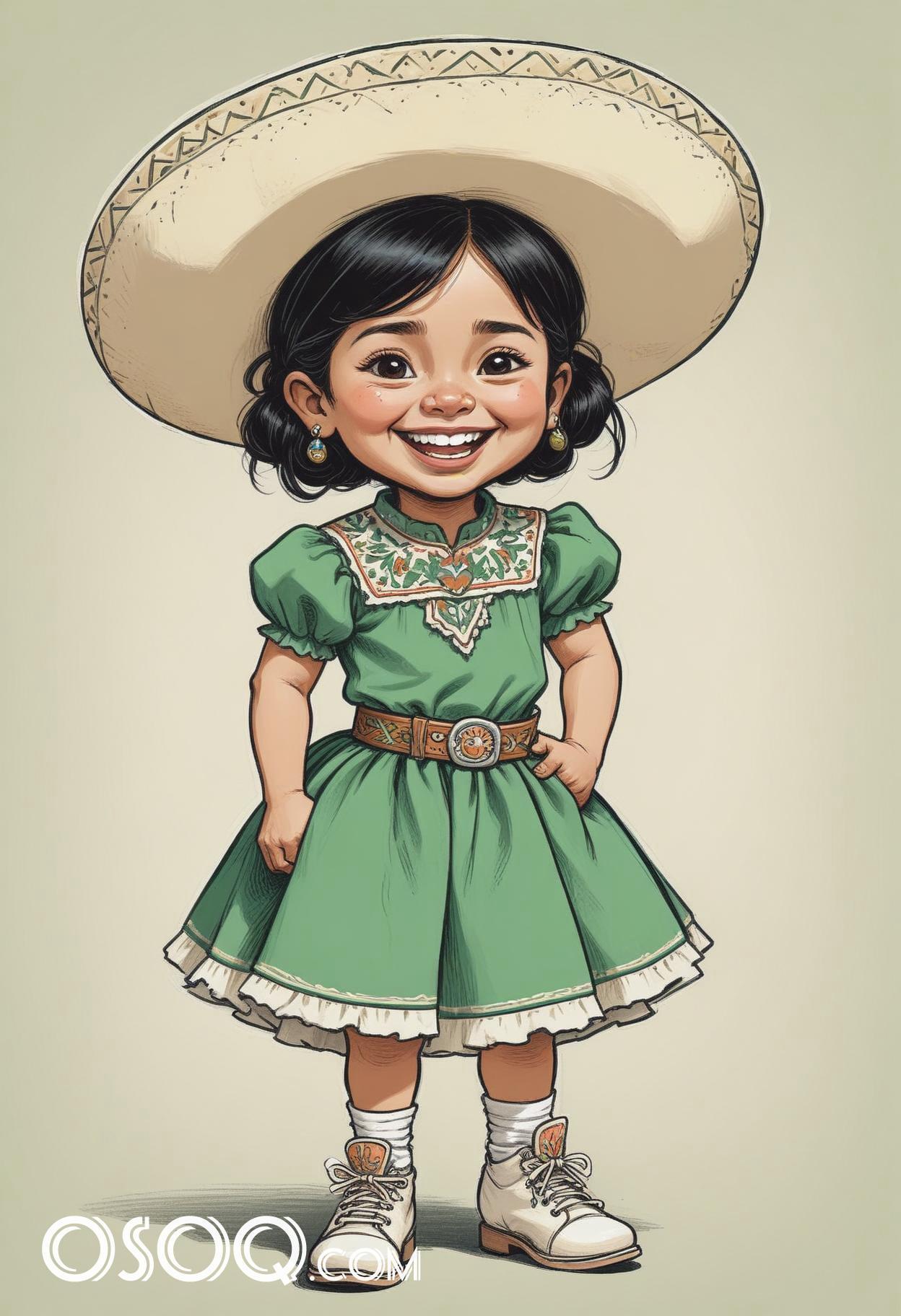 Cute mexico girl cartoon caricature drawing 08