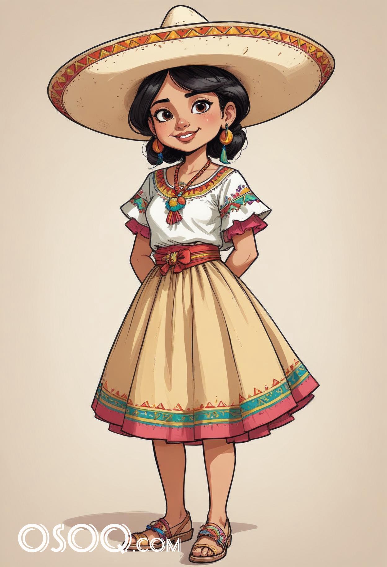 Cute mexico girl cartoon caricature drawing 09