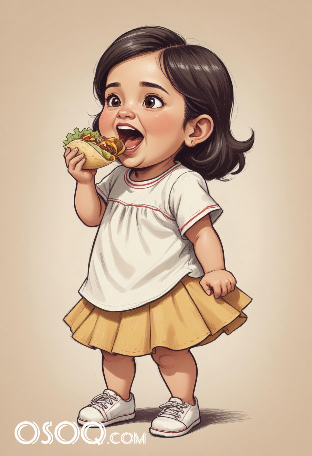 Cute mexico girl cartoon caricature drawing 11