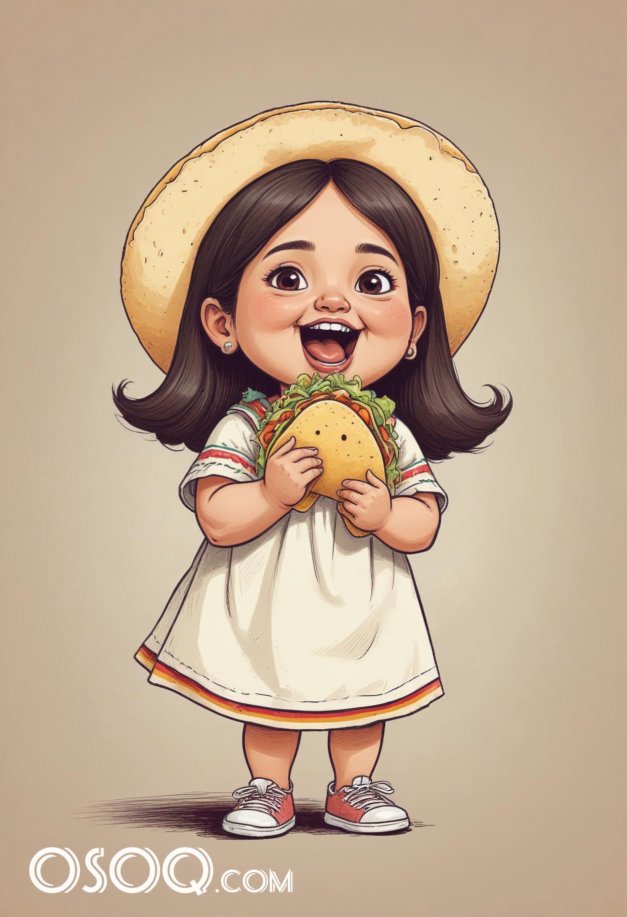 Cute mexico girl cartoon caricature drawing 12