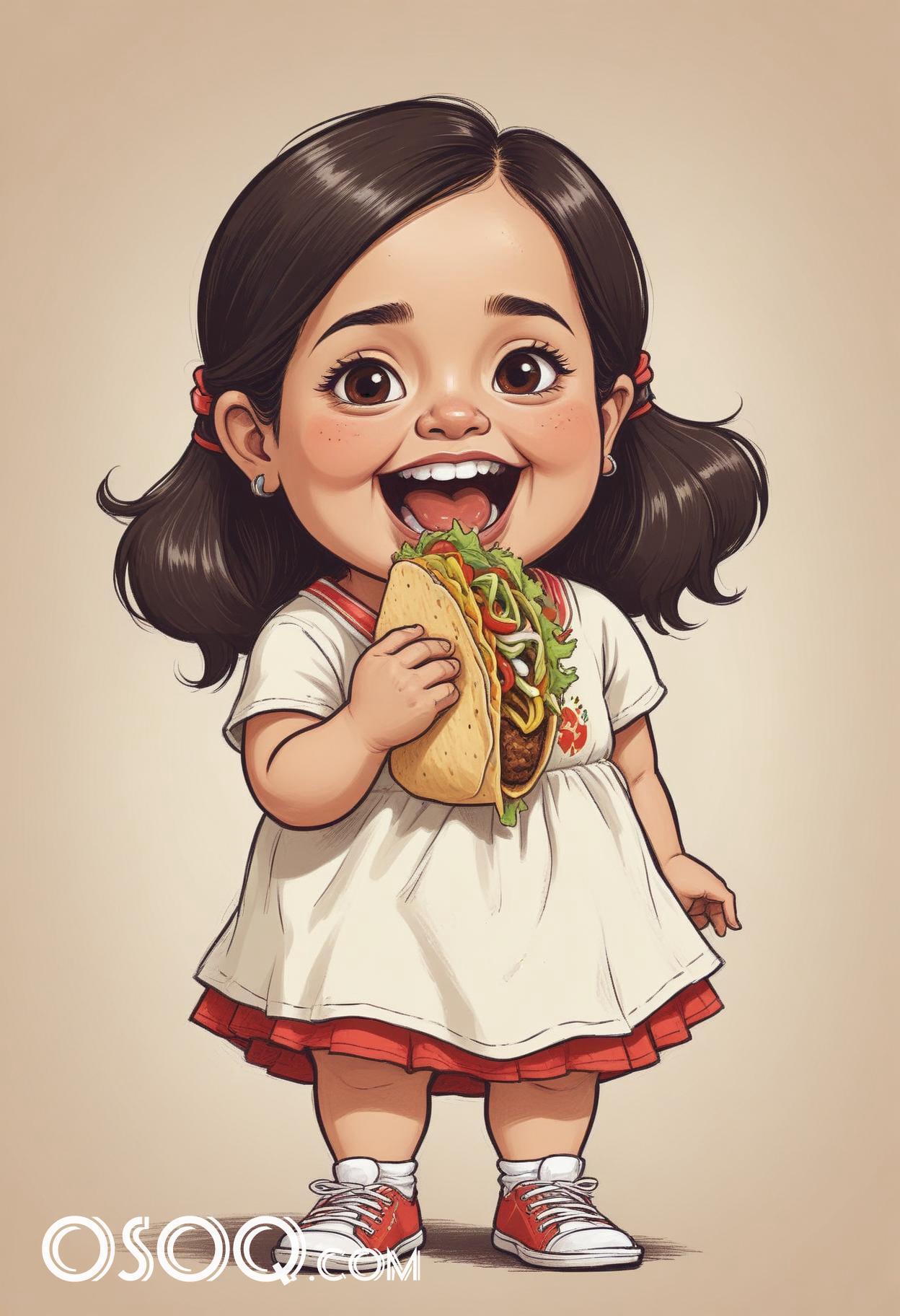 Cute mexico girl cartoon caricature drawing 14