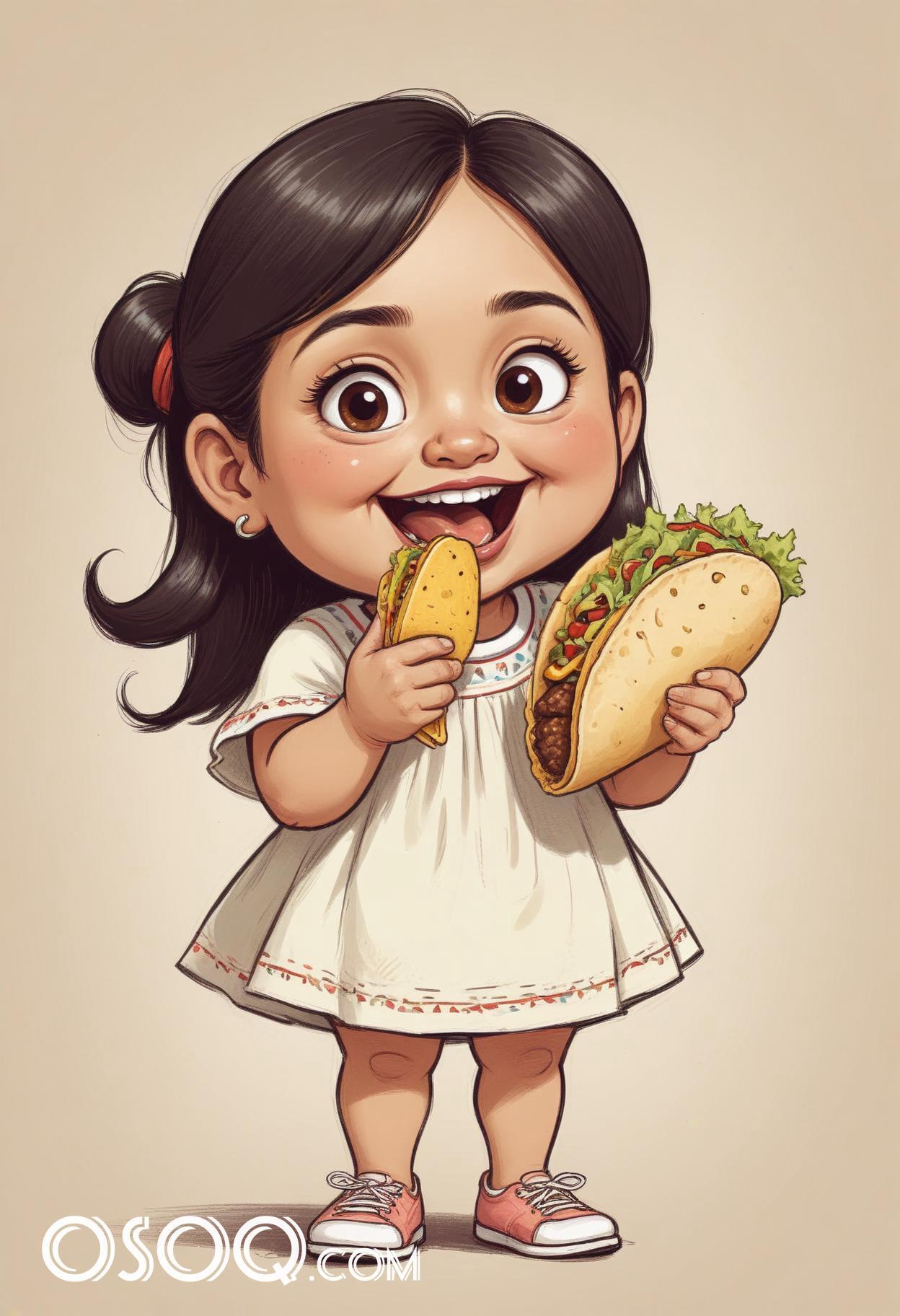 Cute mexico girl cartoon caricature drawing 15