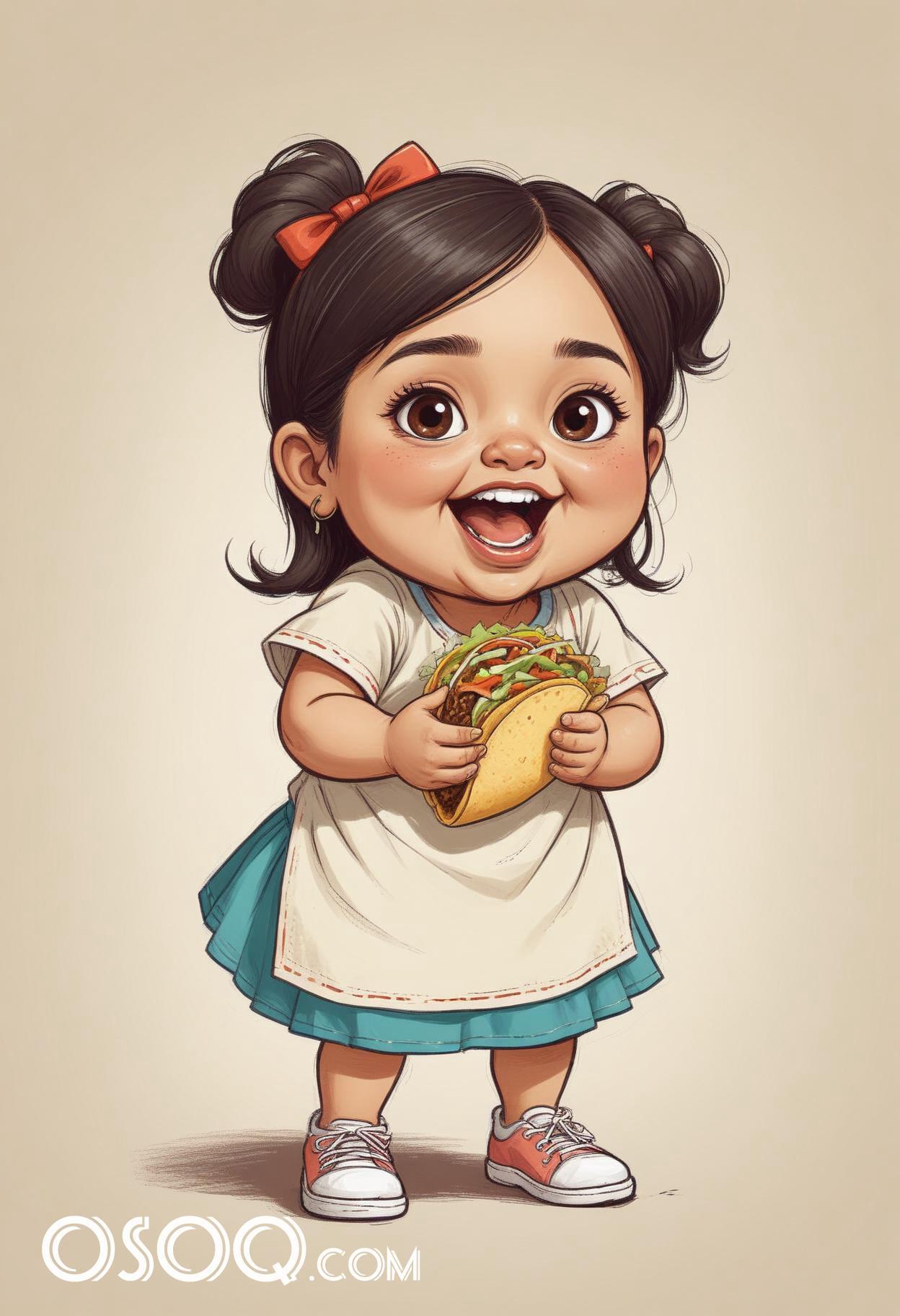 Cute mexico girl cartoon caricature drawing 16