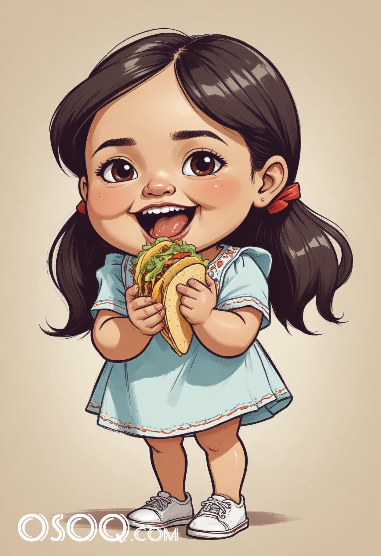 Cute mexico girl cartoon caricature drawing 17