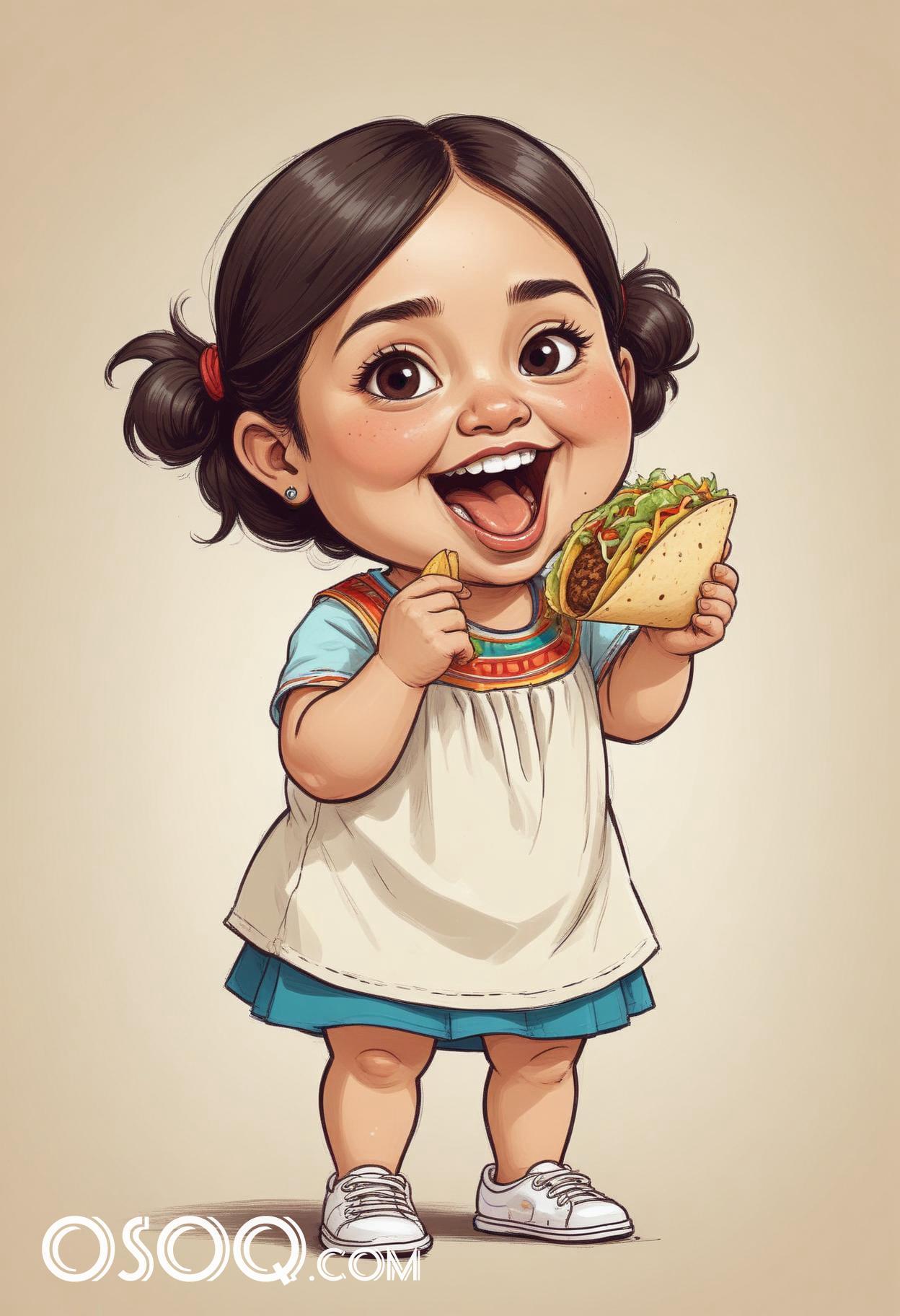 Cute mexico girl cartoon caricature drawing 18