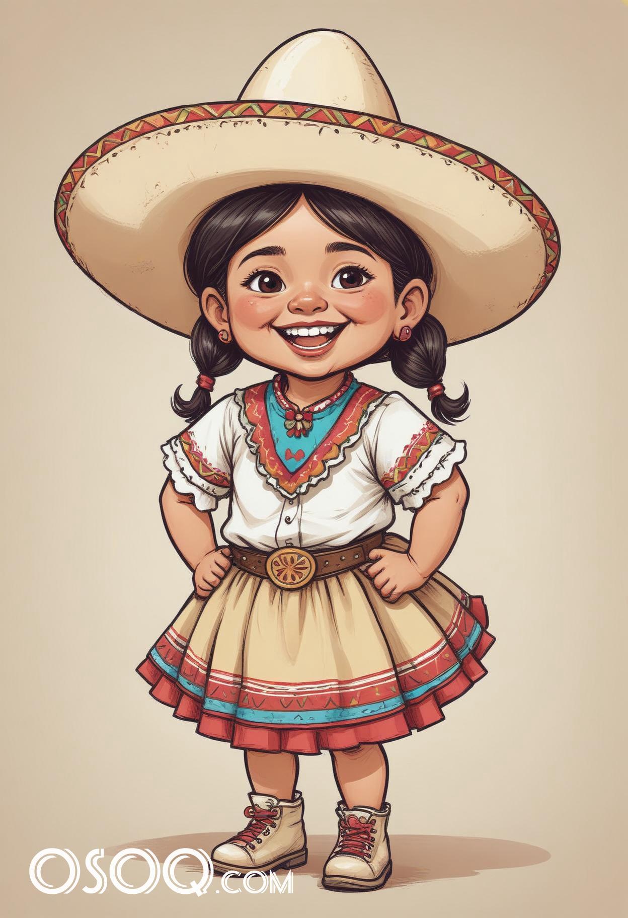 Cute mexico girl cartoon caricature drawing 19