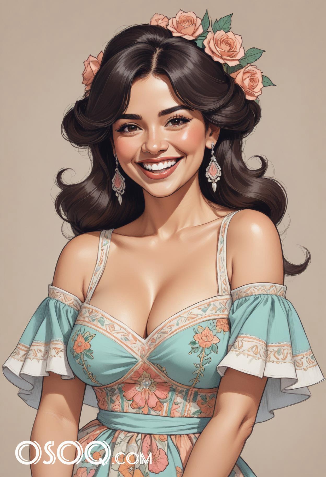 Drawing mexican girl cartoon caricature 13