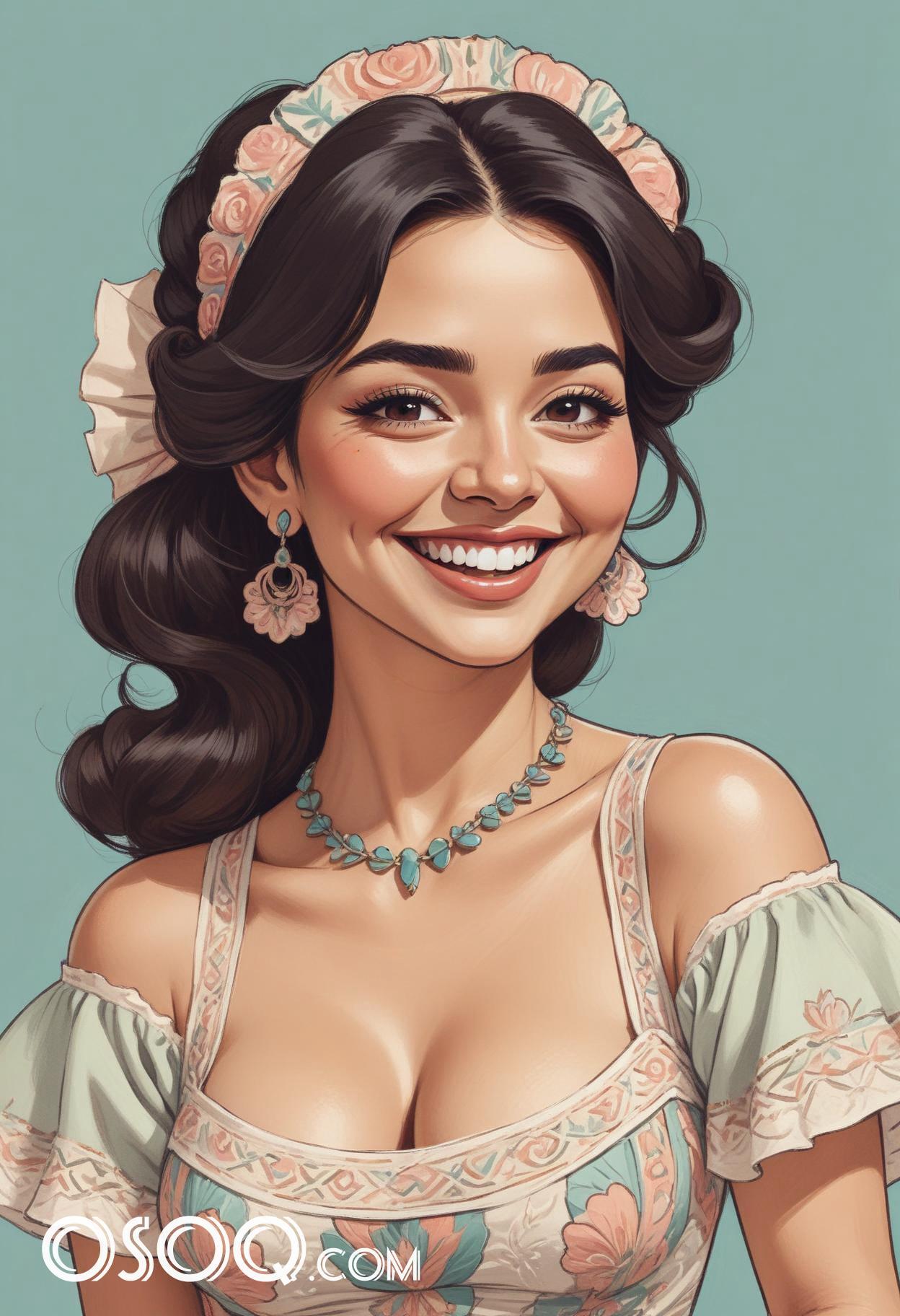 Drawing mexican girl cartoon caricature 17