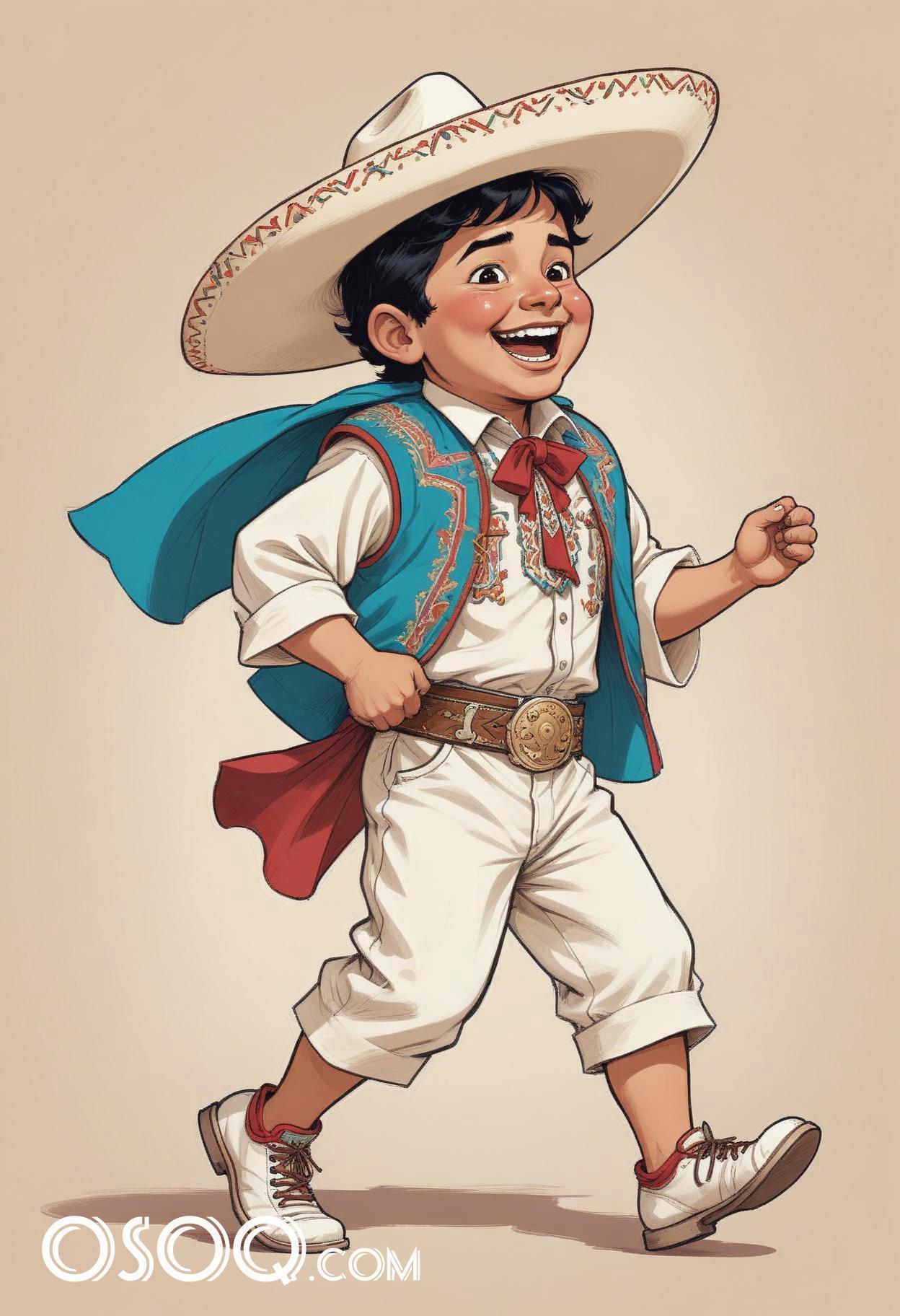 Mexican boy cartoon caricature drawing 02