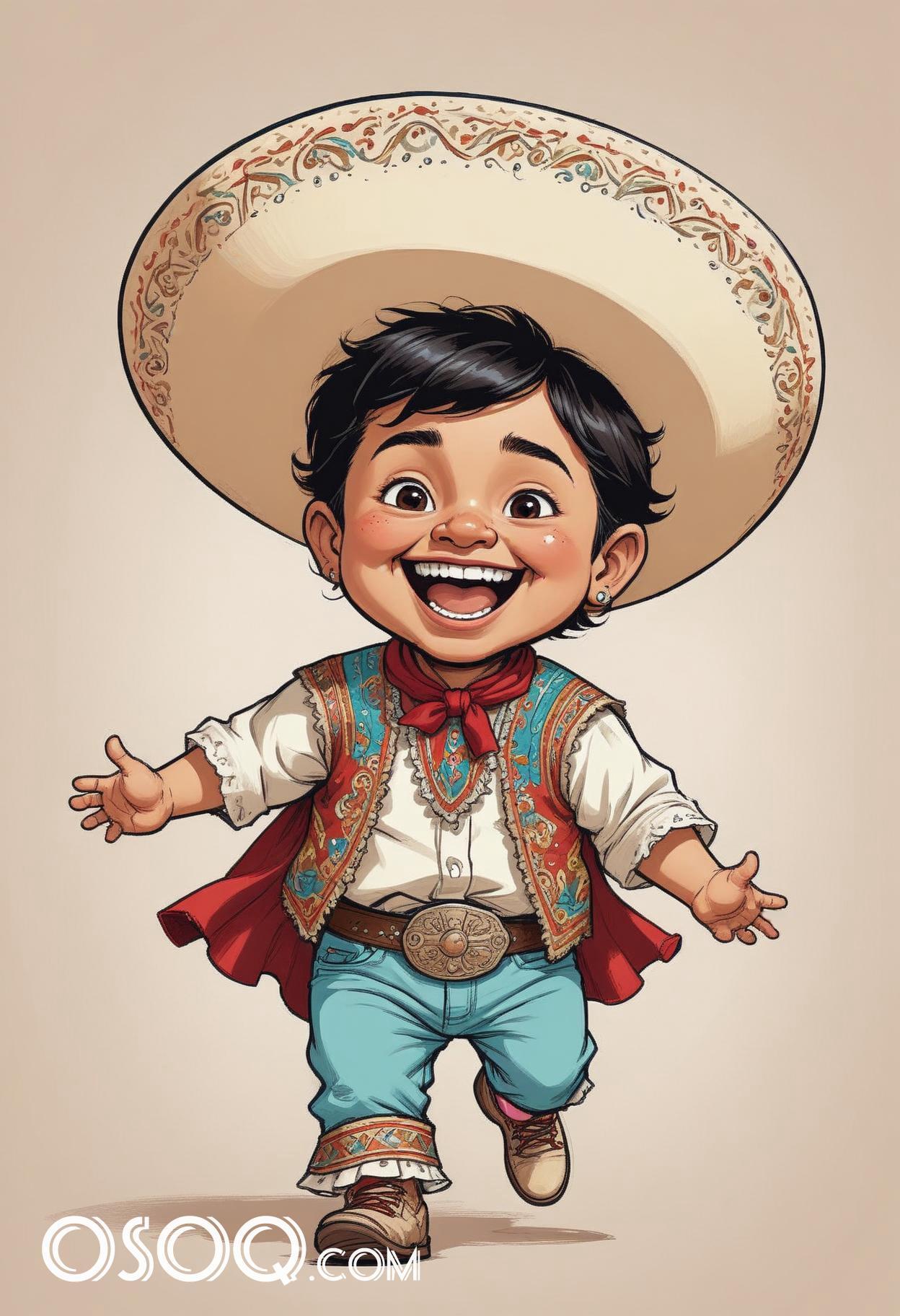 Mexican boy cartoon caricature drawing 03