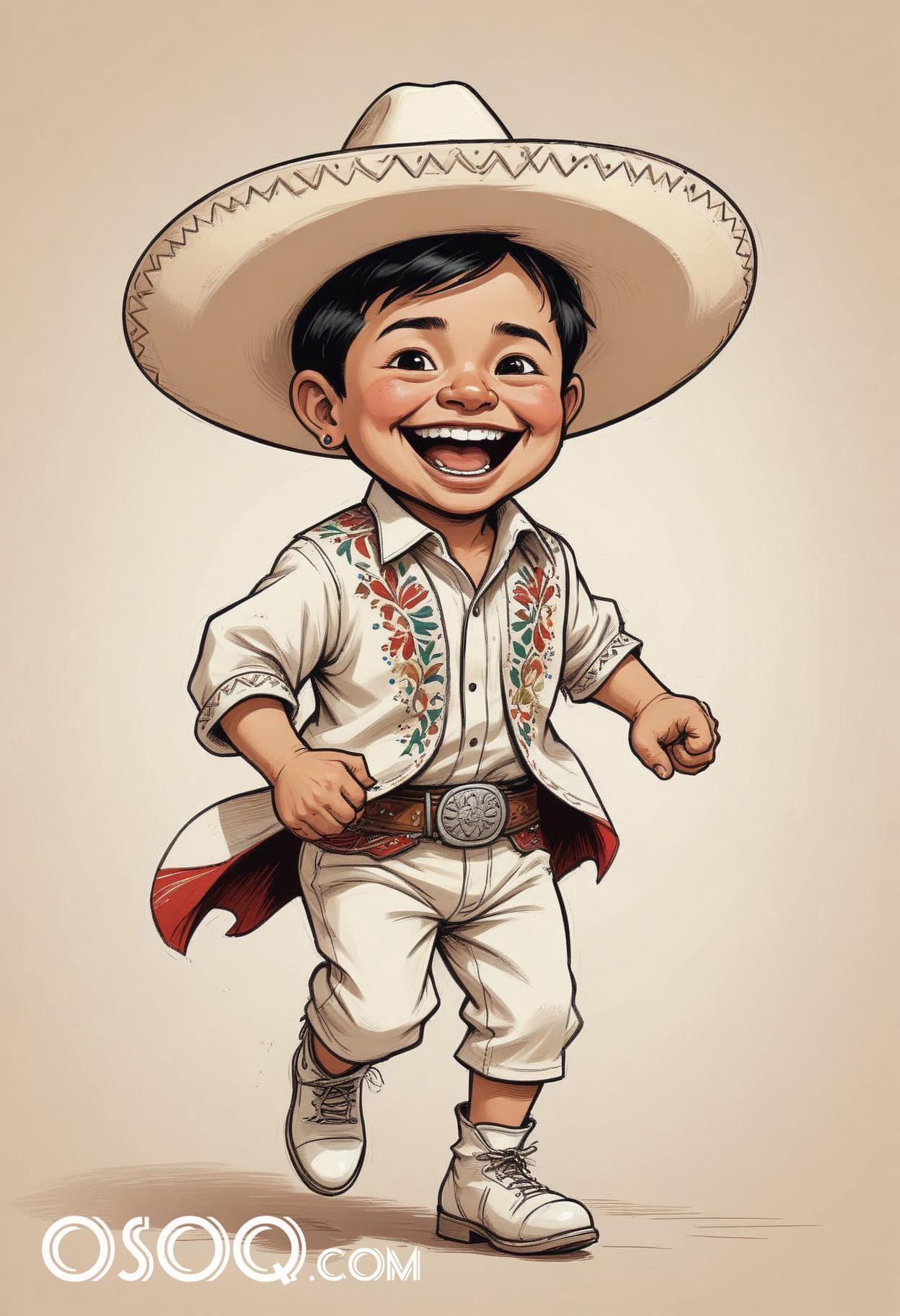 Mexican boy cartoon caricature drawing 04