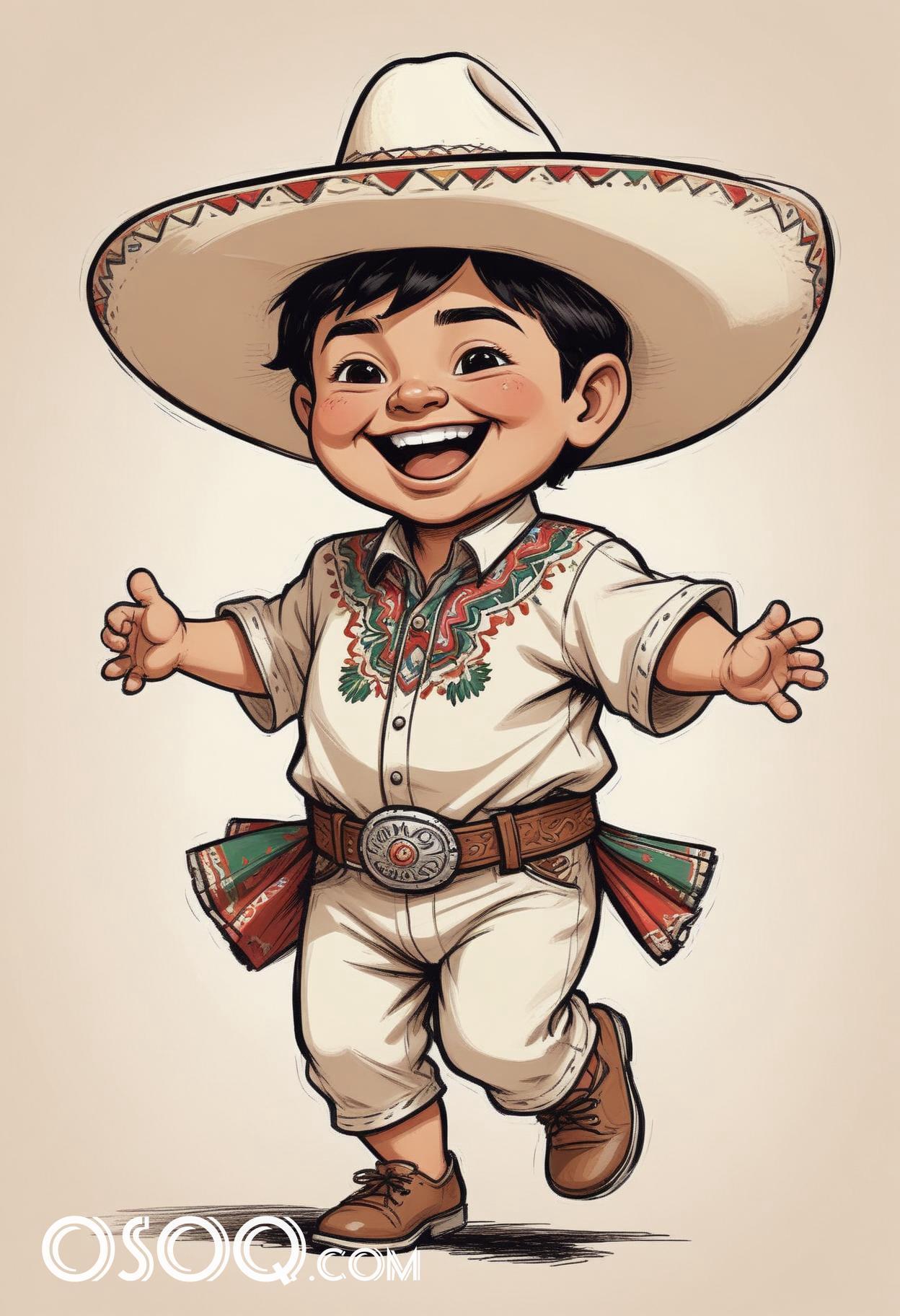 Mexican boy cartoon caricature drawing 05