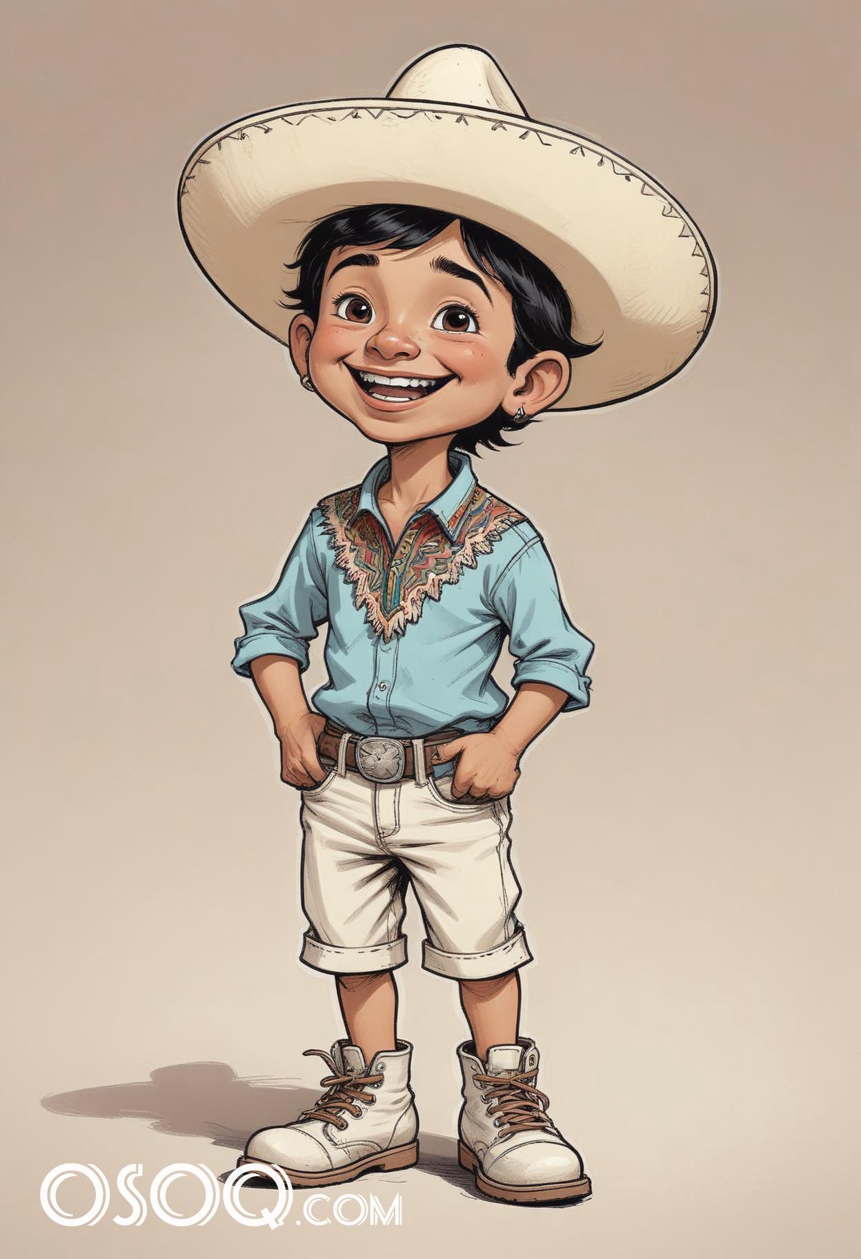 Mexican boy cartoon caricature drawing 06