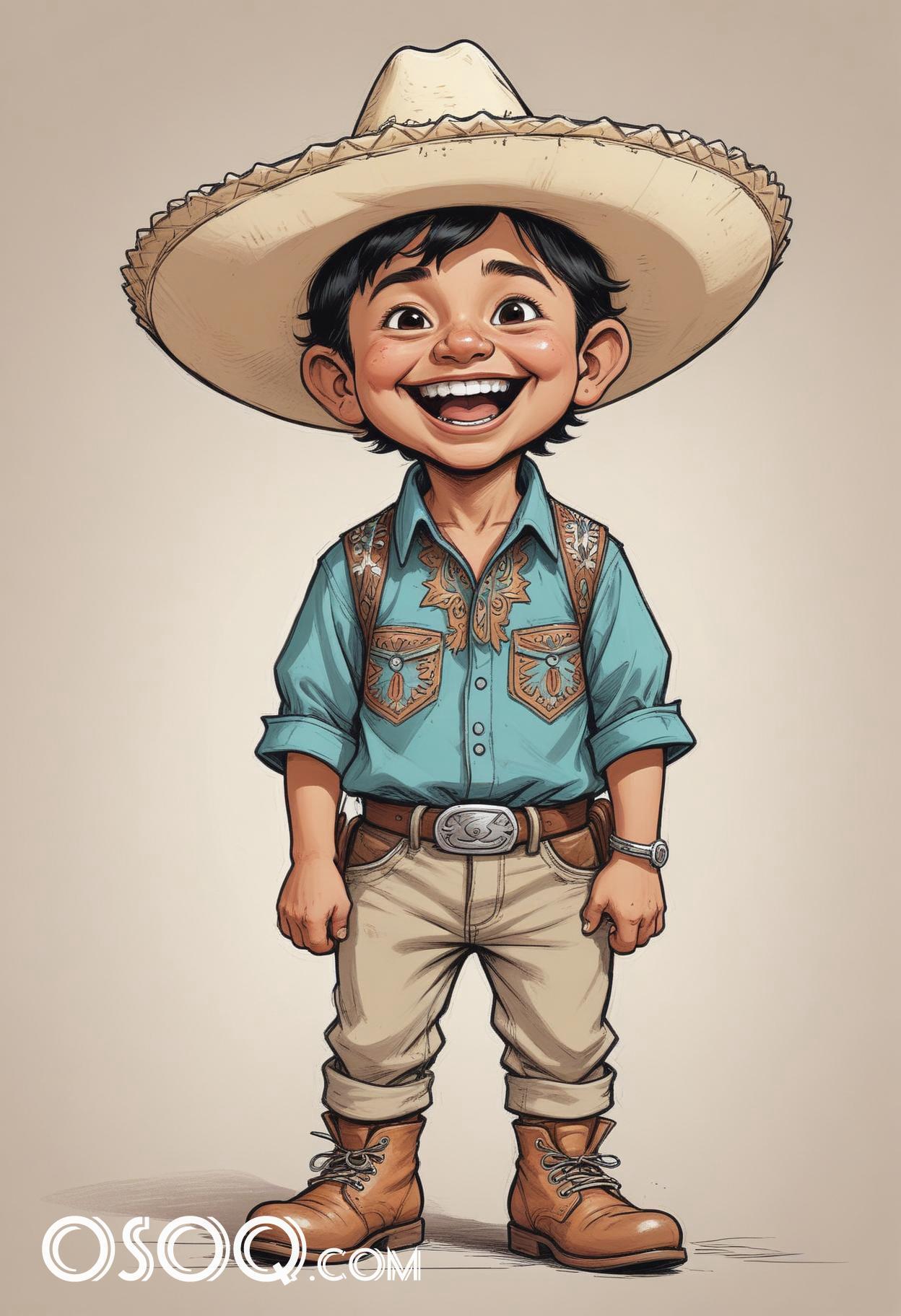 Mexican boy cartoon caricature drawing 07