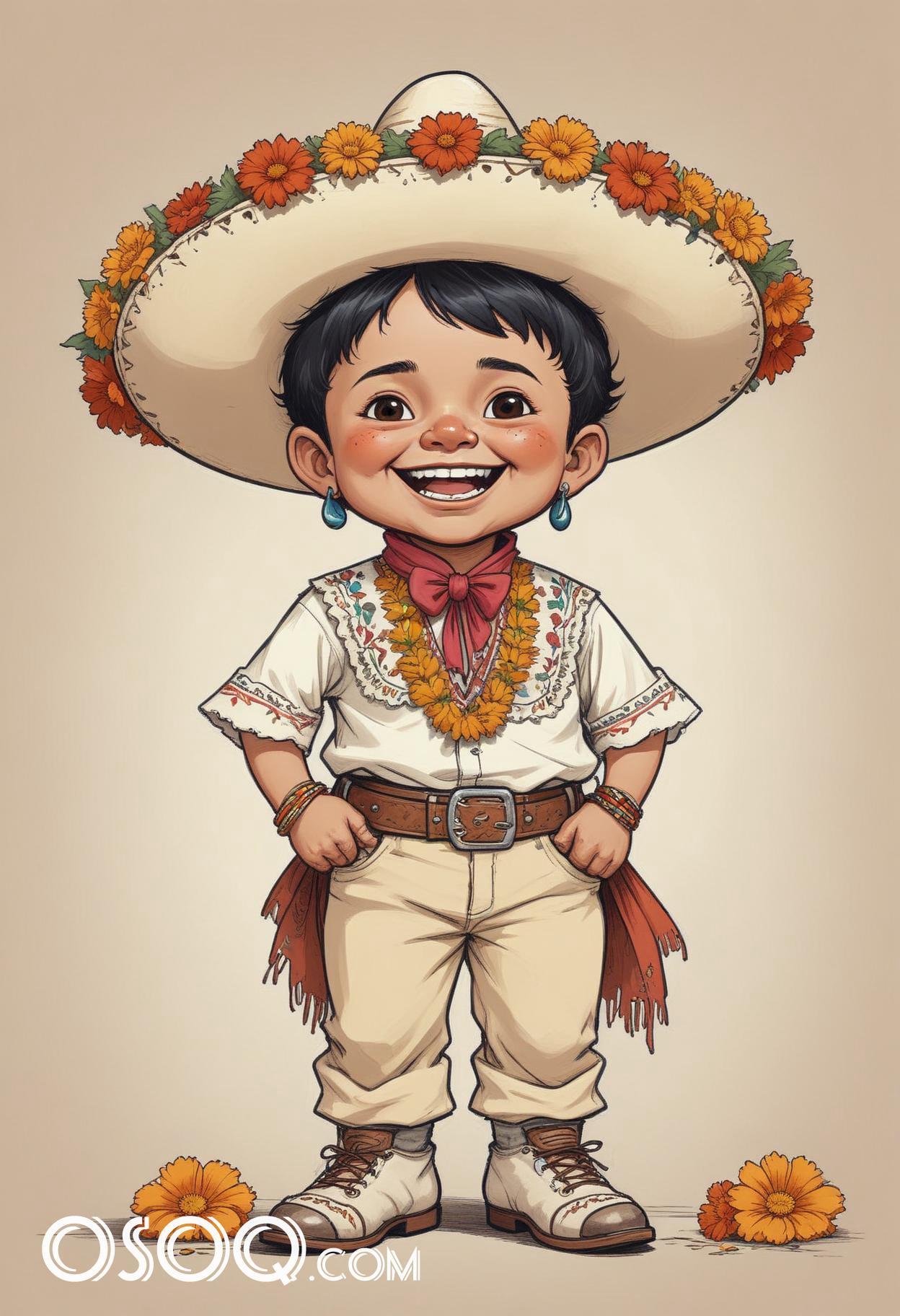 Mexican boy cartoon caricature drawing 15