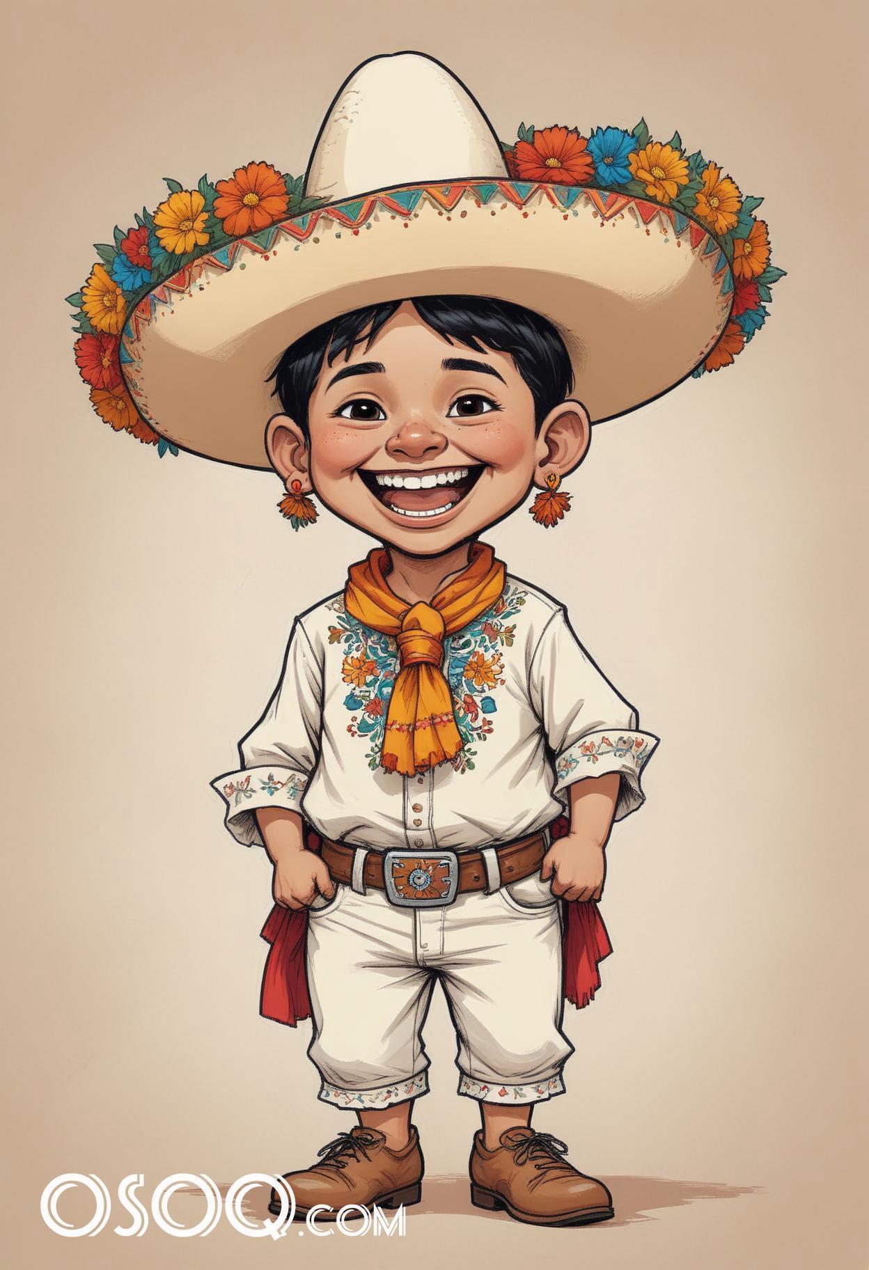 Mexican boy cartoon caricature drawing 16